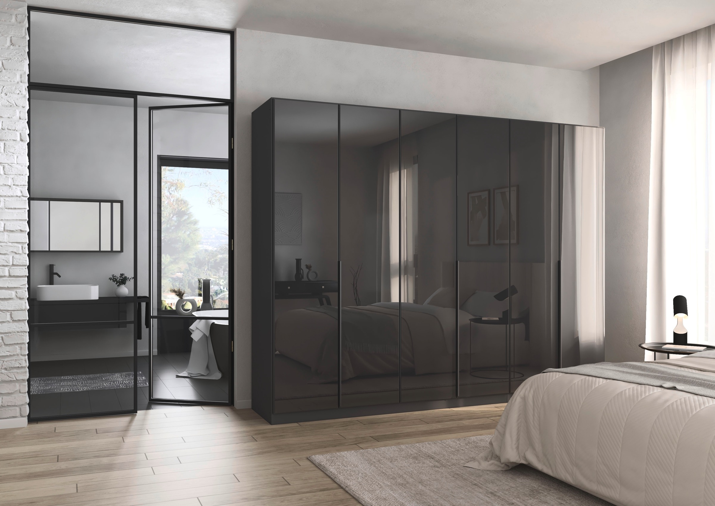 rauch Drehtürenschrank »Kleiderschrank Kleiderschränke Schrank Garderobe AGORDO mit Glasfront«, (in zwei Griff-Farben), durchdachte Innenausstattung, in 6 Breiten und 2 Höhen MADE IN GERMANY