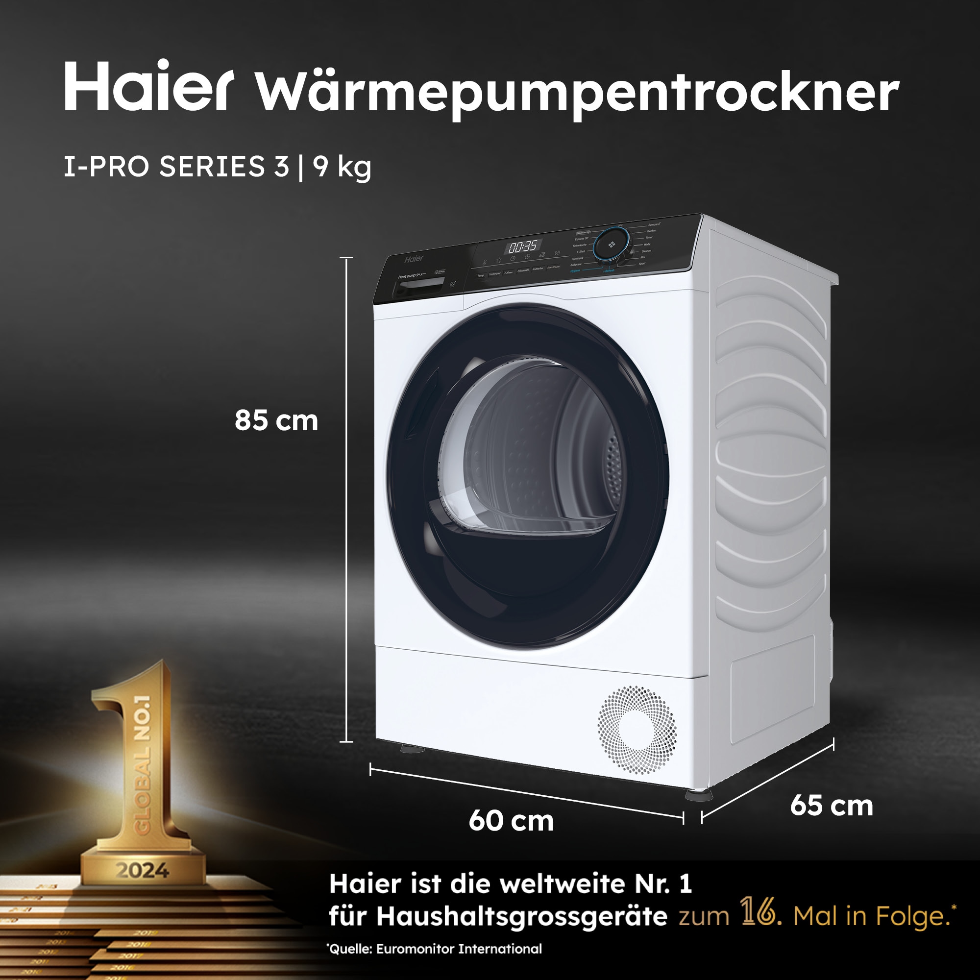 Haier Wärmepumpentrockner »HD91-A3939E« 9 kg, Extra Hygiene-Funktion, i-Refresh-Dampfprogramm