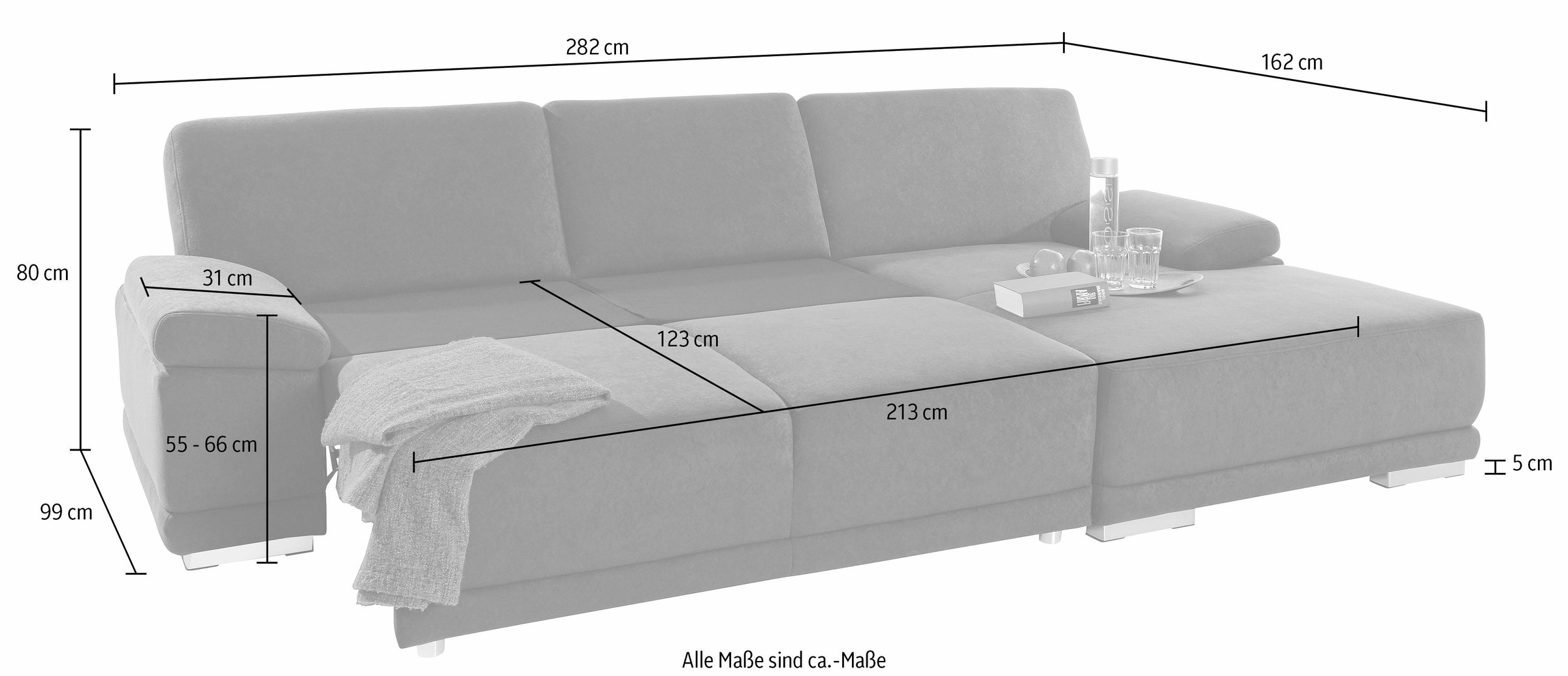 sit&more Ecksofa »Coria L-Form«, mit XL-Recamiere, wahlweise mit Bettfunktion