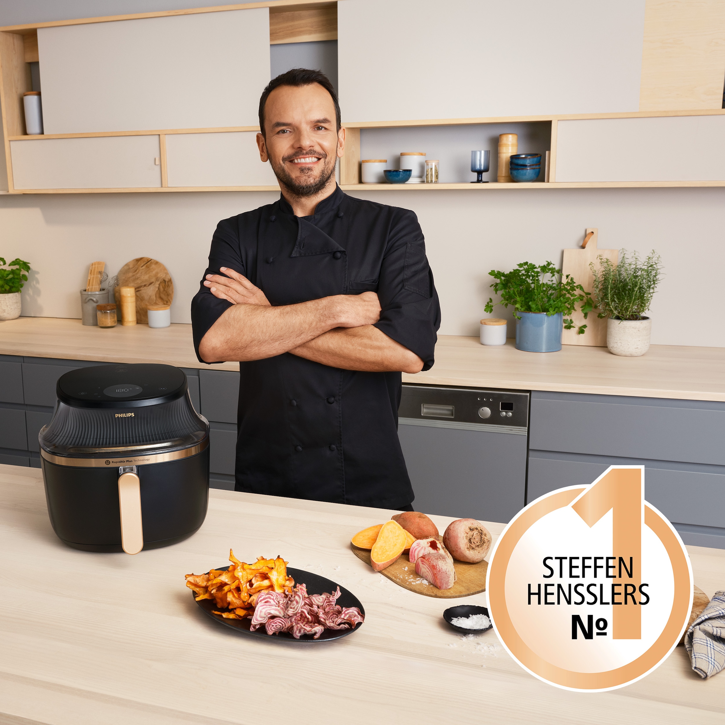Philips Heißluftfritteuse »Airfryer 3000 NA332/00, mit 6.2L, Sichtfenster«, 1700 W, RapidAir Plus Technologie und 16 Kochfunktionen; Schwarz/Kupfer