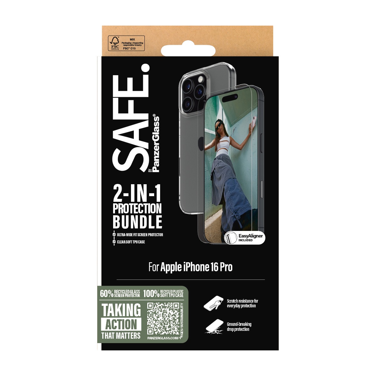 SAFE by PanzerGlass Displayschutzglas »2-in-1 Protection Bundle, Glass, Lens Protector«, für Apple iPhone 16 Pro, Displayschutzfolie, Schutzfolie, Bildschirmschutz, kratz- & stoßfest