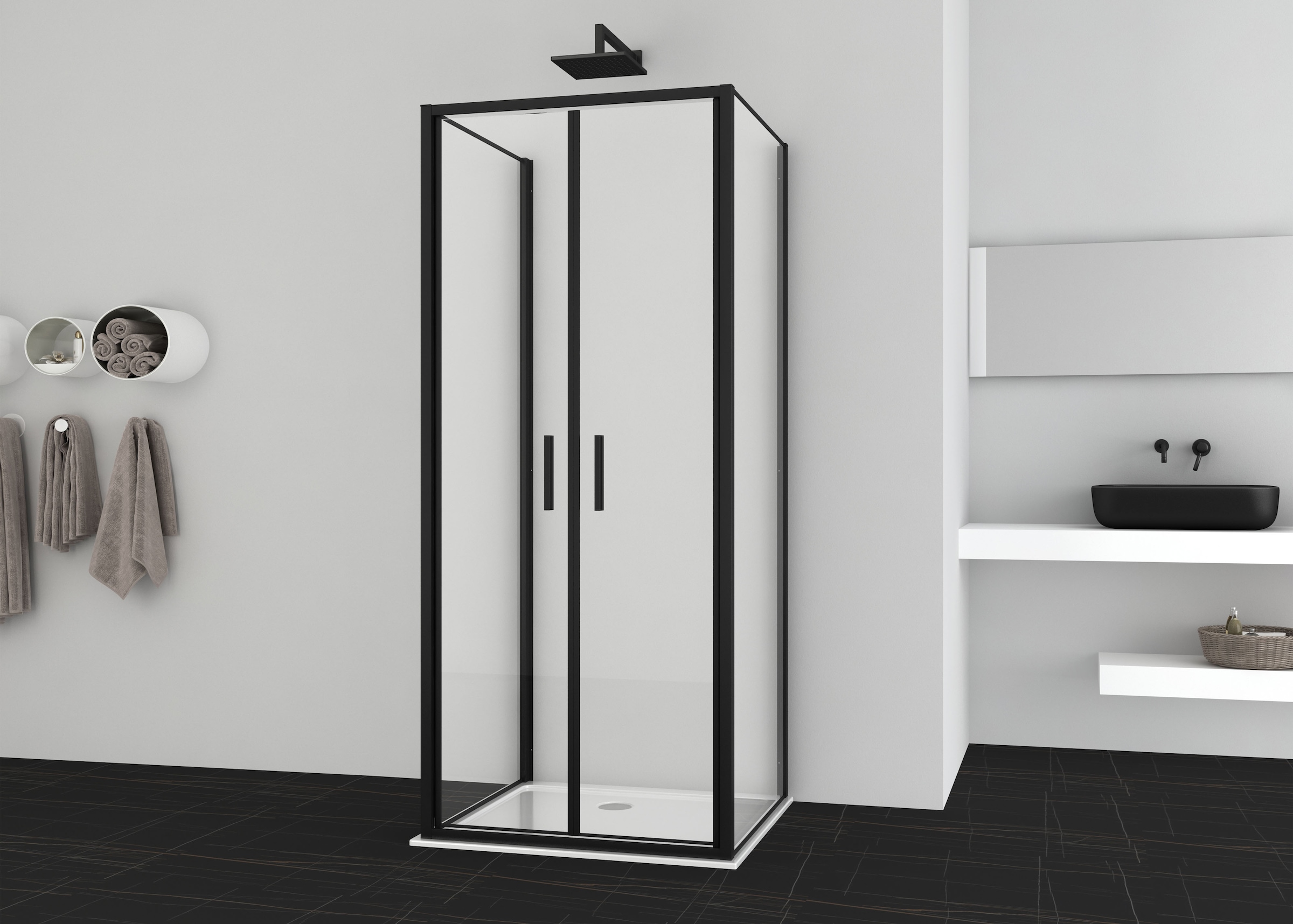Sanotechnik Dusch-Doppelflügeltür »Sanotechnik SlimLine Salontür schwarz« 6mm ESG Sicherheitsglas mit Easy-Clean-Beschichtung