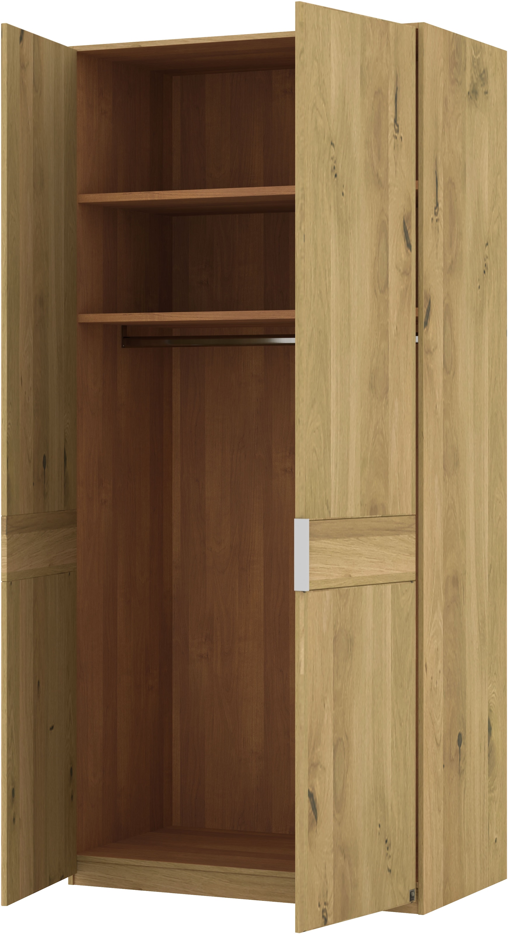 Musterring Drehtürenschrank »Savona, Kleiderschrank, Schrank, Garderobe, teilmassiv Eiche« mit Türdämpfern, in 5 Breiten & 2 Höhen, extra Böden, MADE IN GERMANY,  Türen in Bianco-Eiche massiv, mit Querriegel, verschiedene Größen