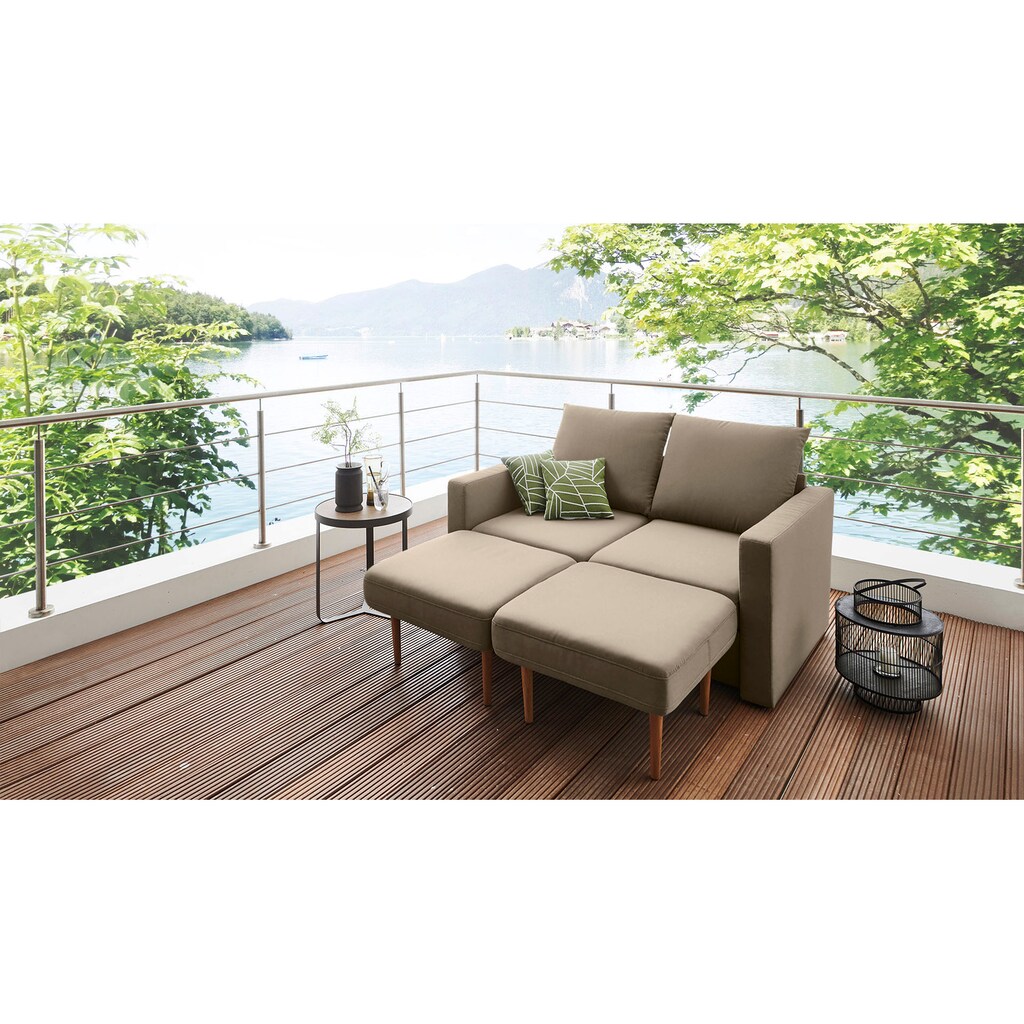 DOMO collection Sofa »Slunce für Terrasse, Garten und Balkon«, für Outdoor geeignet, Raumwunder, 2-Sitzer mit 2 Hockern