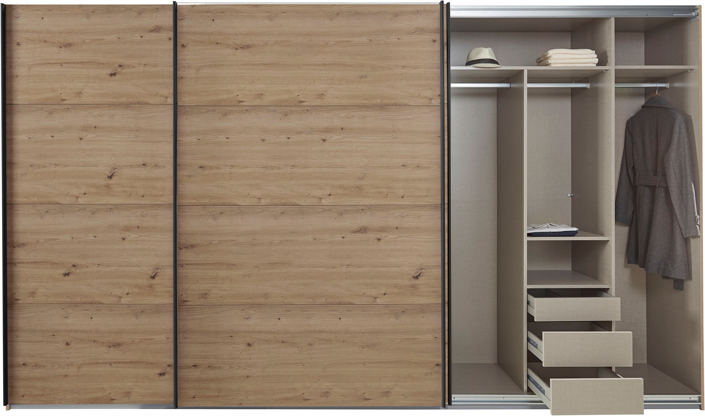 rauch Schwebetürenschrank »Kleiderschrank Schrank Garderobe TOPSELLER OTELI inkl. Inneneinteilung«, mit 3 Innenschubladen sowie zusätzlichen Einlegeböden MADE IN GERMANY