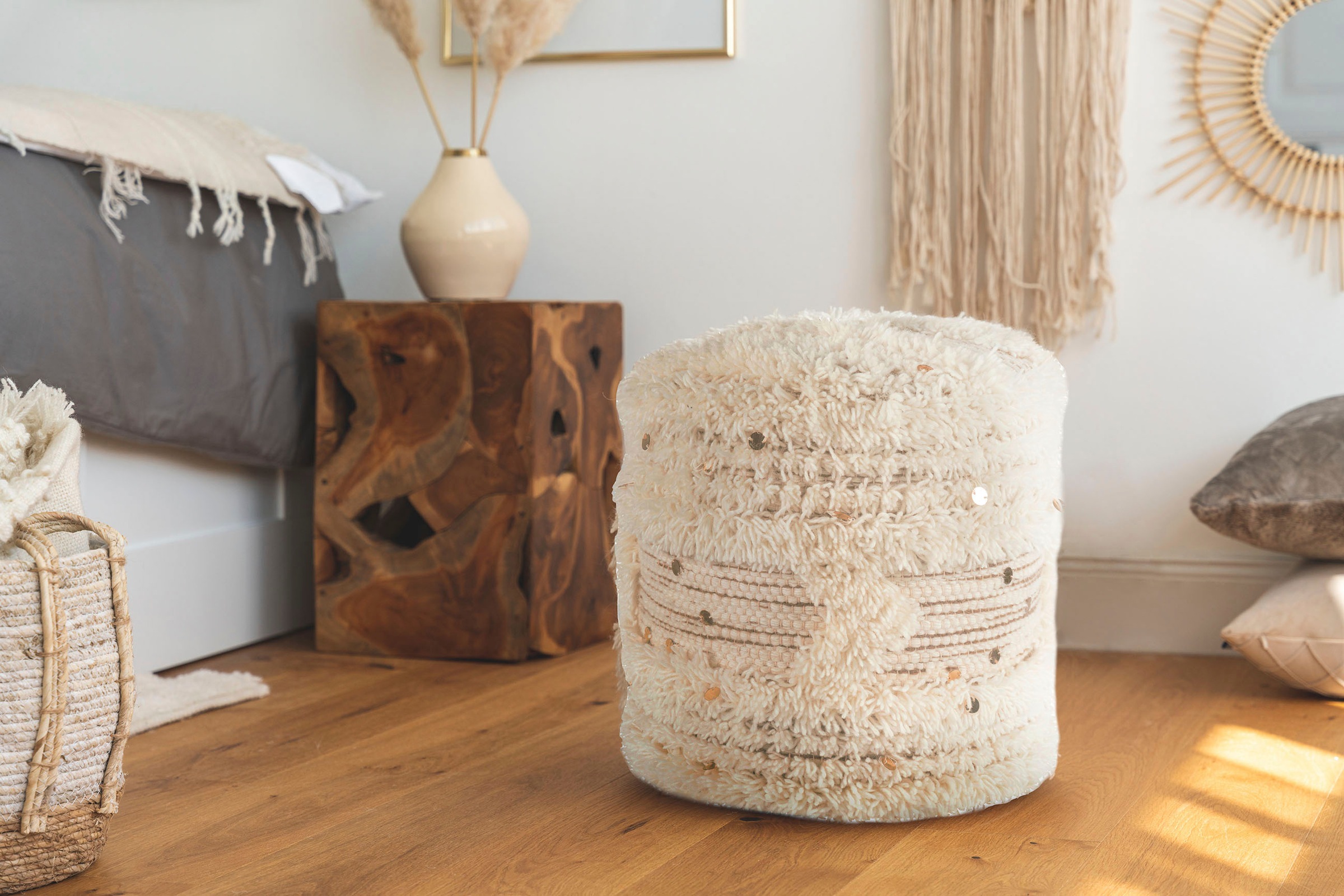 Kayoom Pouf »Bohist 425 35cm x 35cm, Strukturen mit Fransen und Quasten«, ( günstig online kaufen
