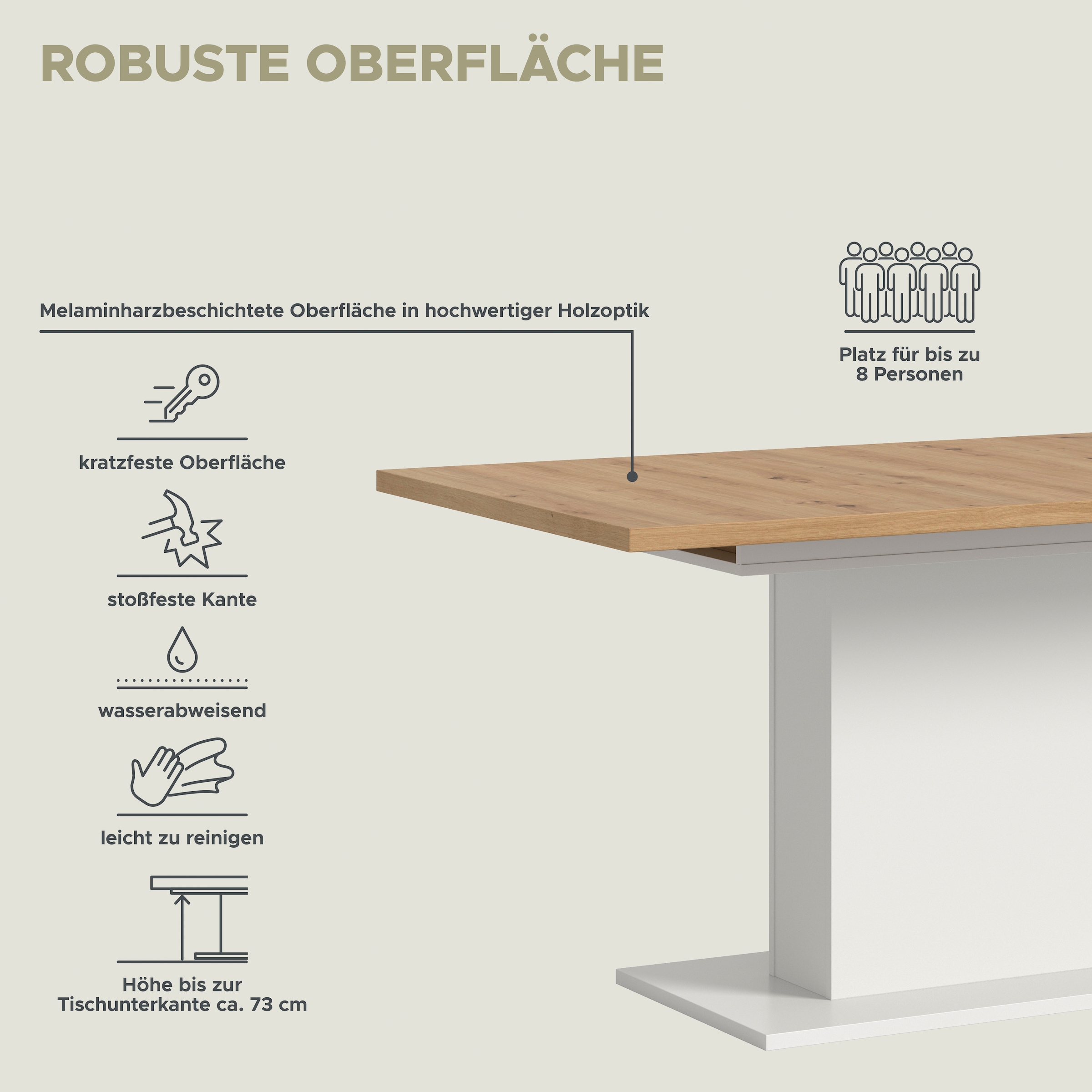 INOSIGN Esstisch »Motus, ausziehbar 150 -190 cm, inklusive 40 cm Einlegeplatte«, (Set, 1 St.), Säulengestell mit Bodenplatte, Tisch, Küchentisch, Esszimmer, Küche