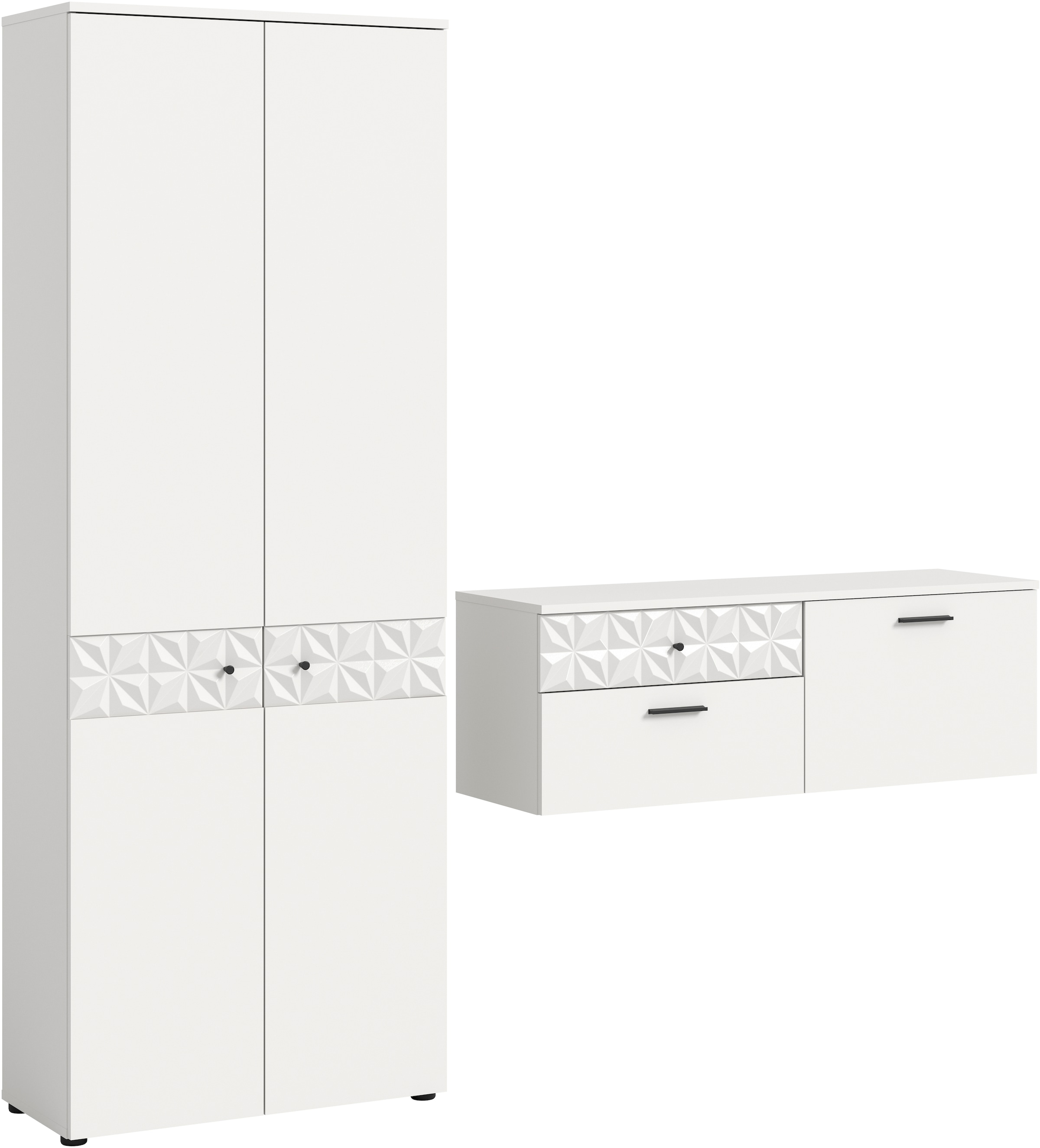 INOSIGN Garderoben-Set »VICENZA, 2-tlg., mit foraler Ornamentabsetzung in der Front«, (2 St.), best. aus.: Garderobenschrank und Schuhschrank