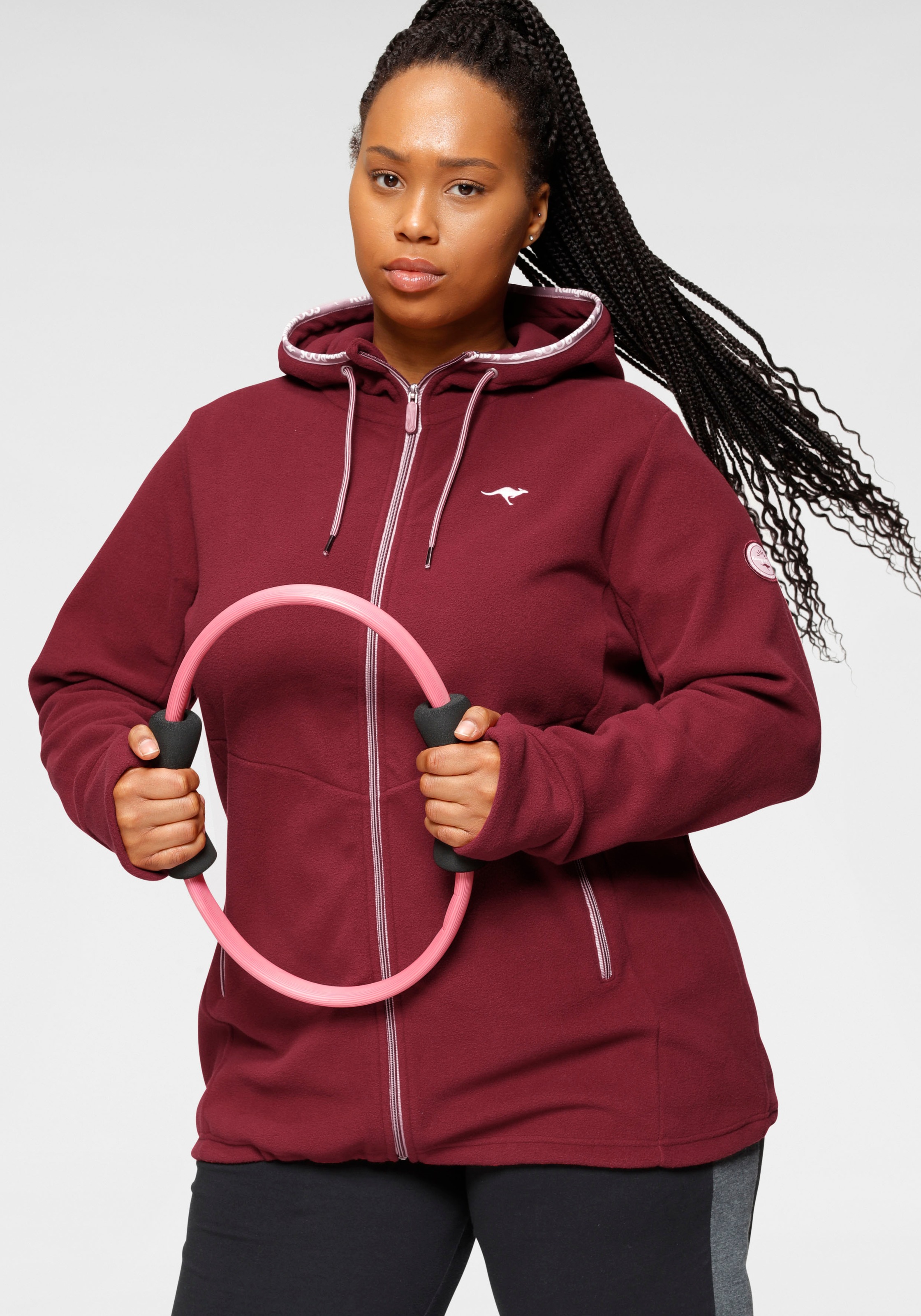 Fleecejacke, mit Kapuze, Gr. 48/50, weinrot