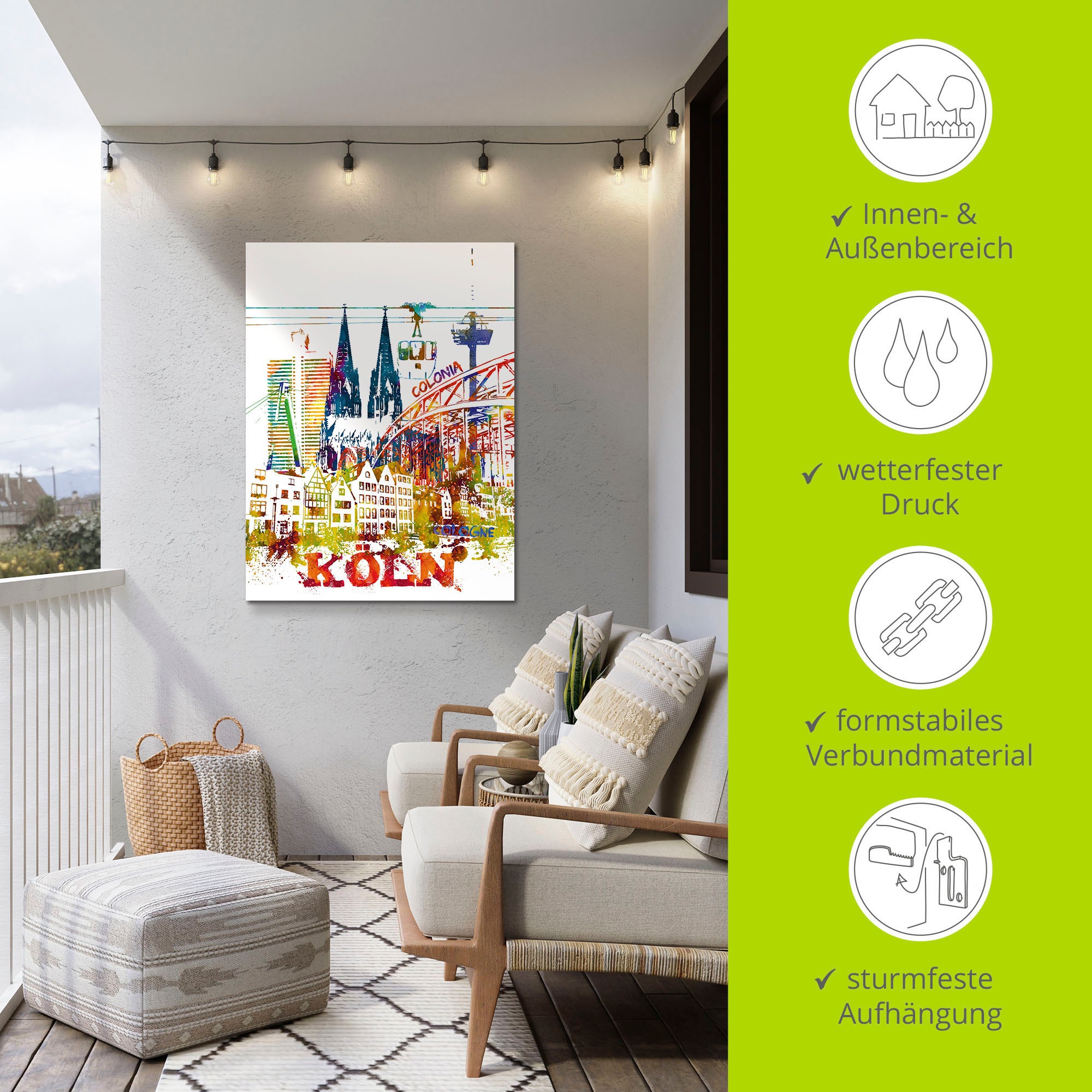 Artland Leinwandbild »Köln Dom Grafik«, Köln, (1 St.), auf Keilrahmen gespannt