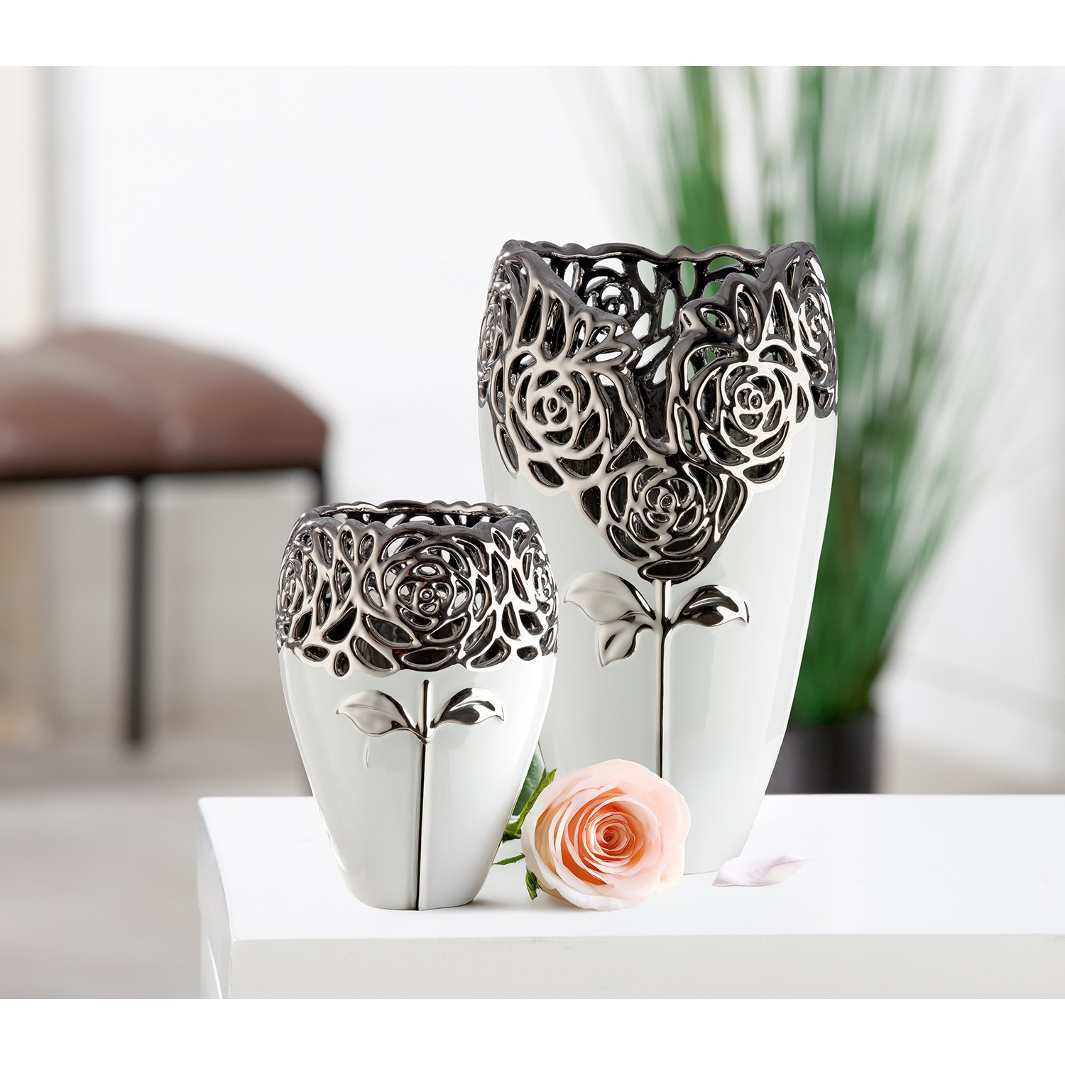 GILDE Tischvase »Vase Rose weiß H. 31,5 cm« günstig online kaufen