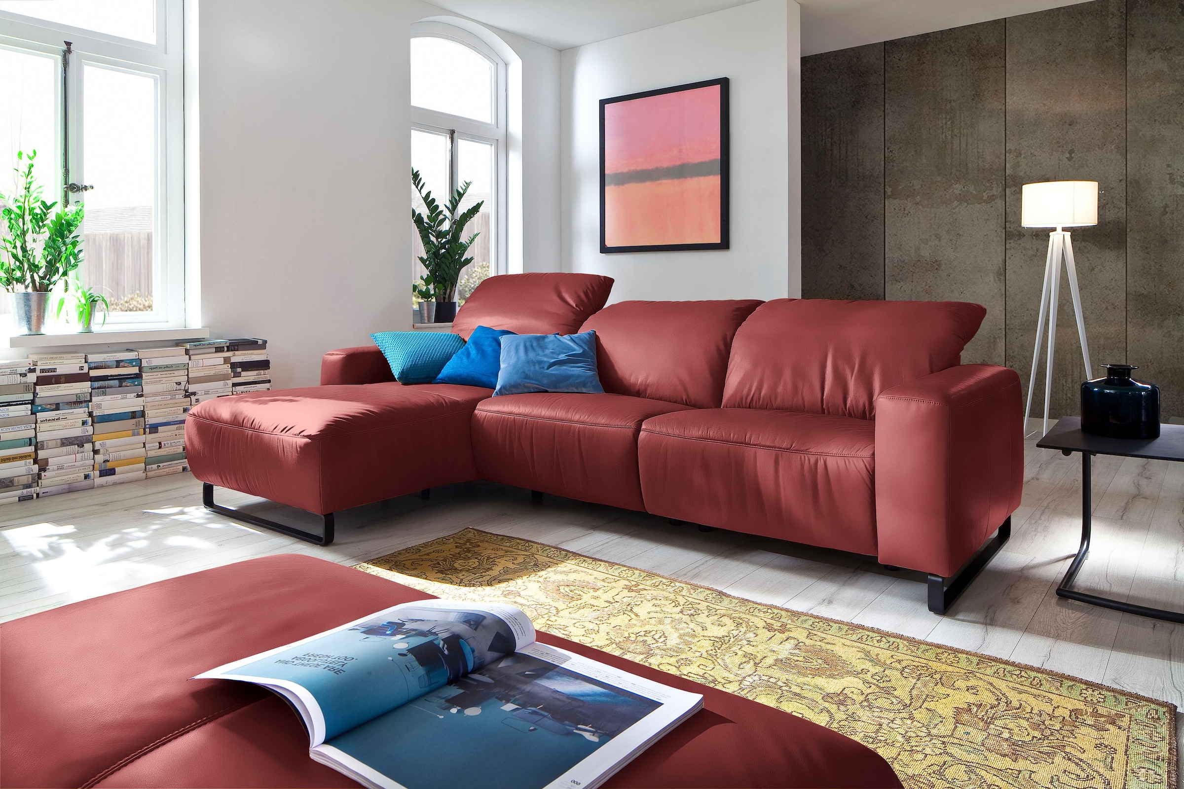 Home affaire Ecksofa »Juist L-Form«, mit Kopfteilverstellung und schwarzen Metallkufen