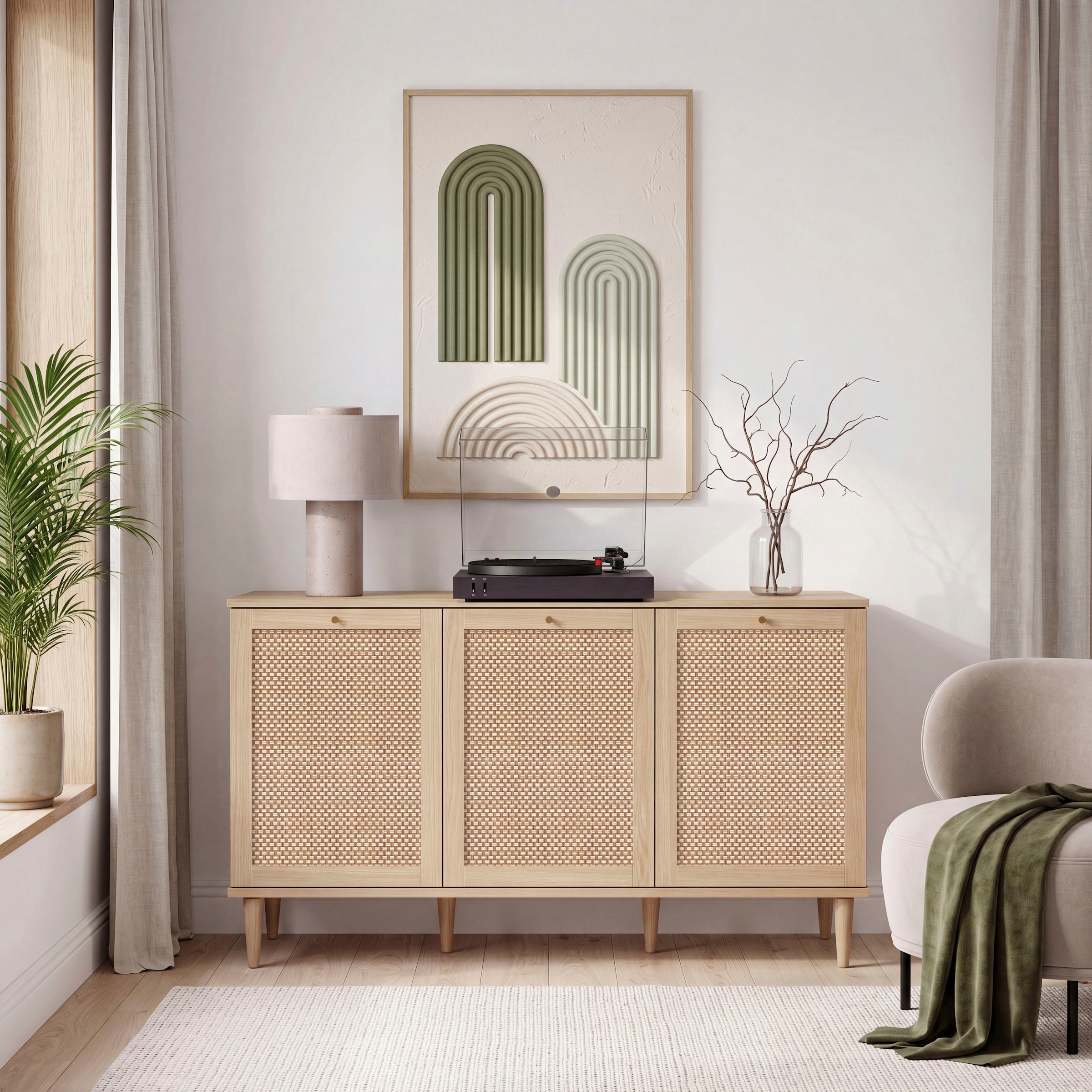 OTTO home Sideboard »ELLIAN mit  Wiener Geflechtoptik, 3 Türen« Holzfüße, Metallgriffe, Made in EU, viel Stauraum, FSC® zertifiziert