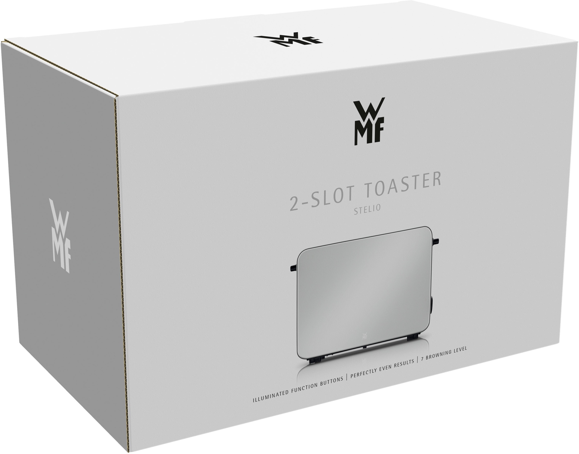 WMF Toaster »Stelio Paper Grey«, 2 kurze Schlitze, 900 W, 7 Bräunungsstufen, Cromargan, Brotzentrierung, Brötchenwärmer, 900 W
