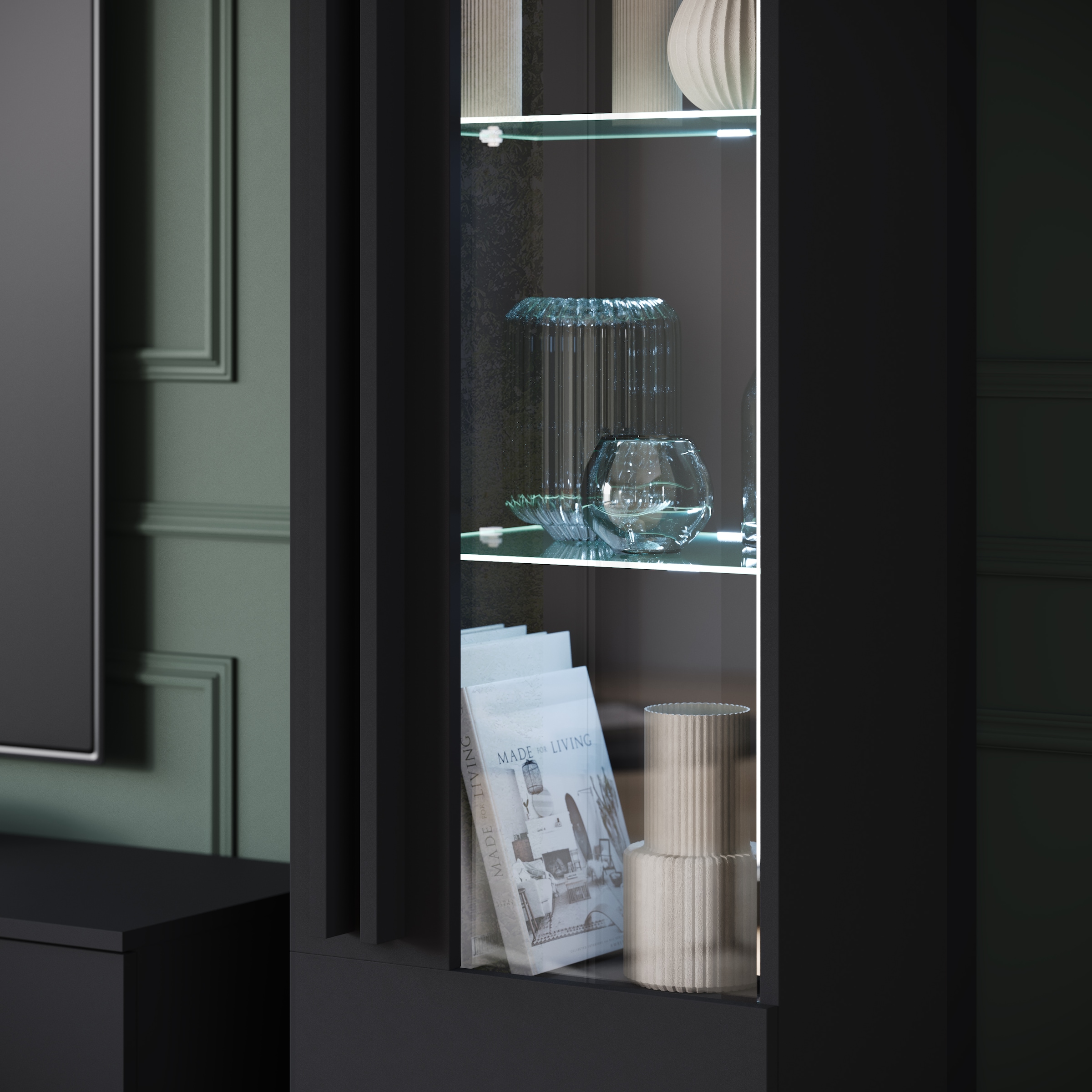 INOSIGN Wohnwand »Helsinki, Modernes Set mit verglaster Vitrine«, (Komplett-Set, 4 St.), mit lamellengriffen, verstellbaren Einlegeböden und Kunststofffüßen