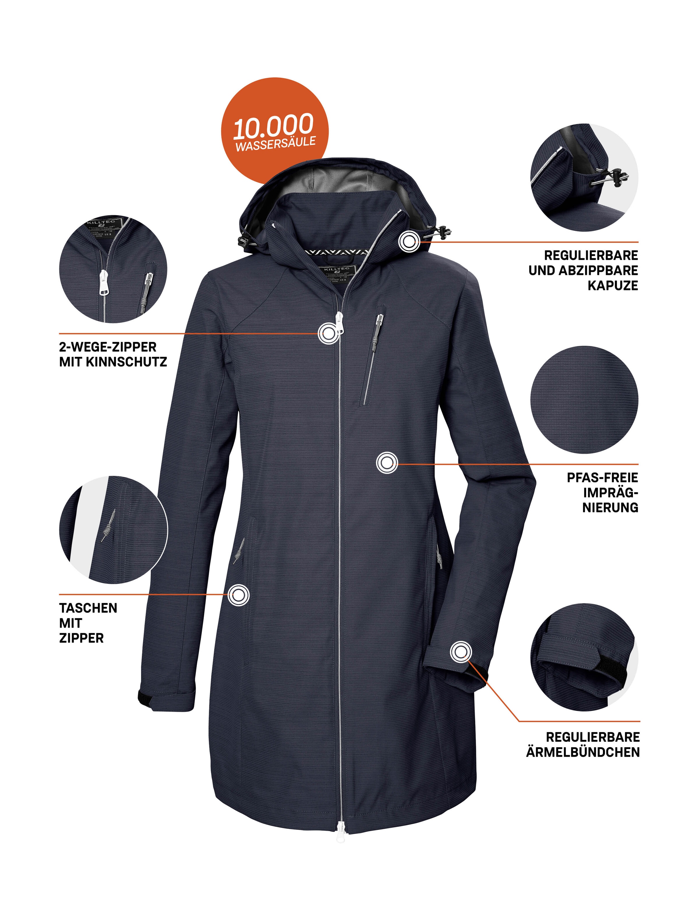 Killtec Softshellparka »KOS 57 WMN SFTSHLL PRK«, Wasserabweisender, atmungsaktiver Parka mit abnehmbarer Kapuze
