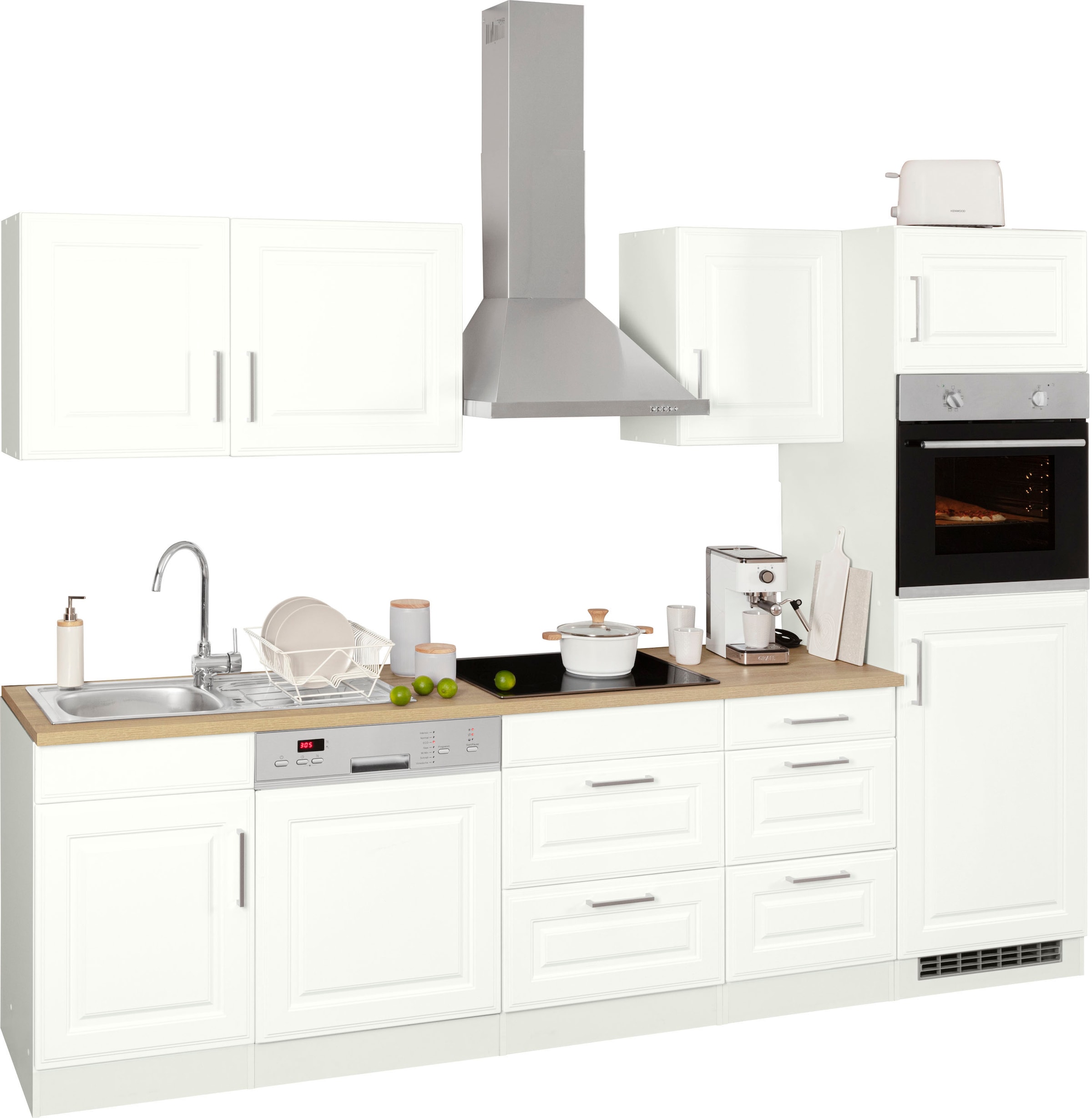 KOCHSTATION Küchenzeile »KS-Stockholm« Breite 280 cm, mit hochwertigen MDF Fronten im Landhaus-Stil