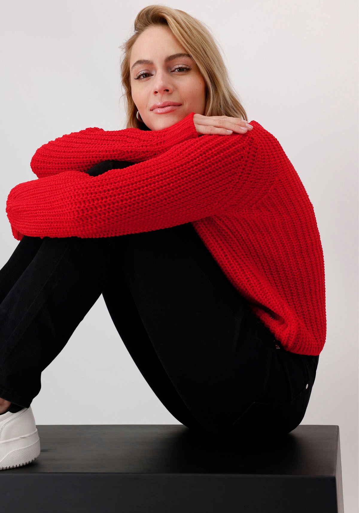 Monari V-Ausschnitt-Pullover, aus Chenillegarn