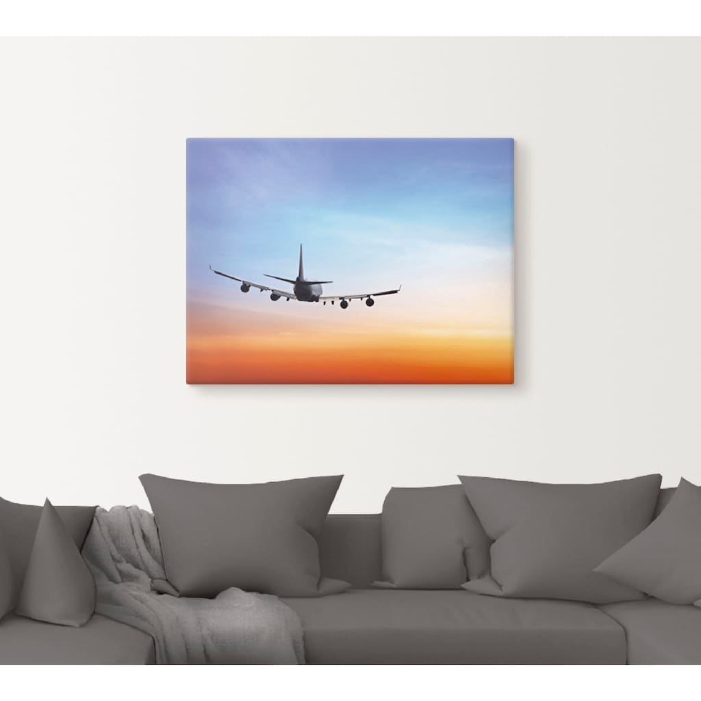 Artland Wandbild »Flugzeug vor orange/blauem Abendhimmel«, Flugzeuge & Helikopter, (1 St.)