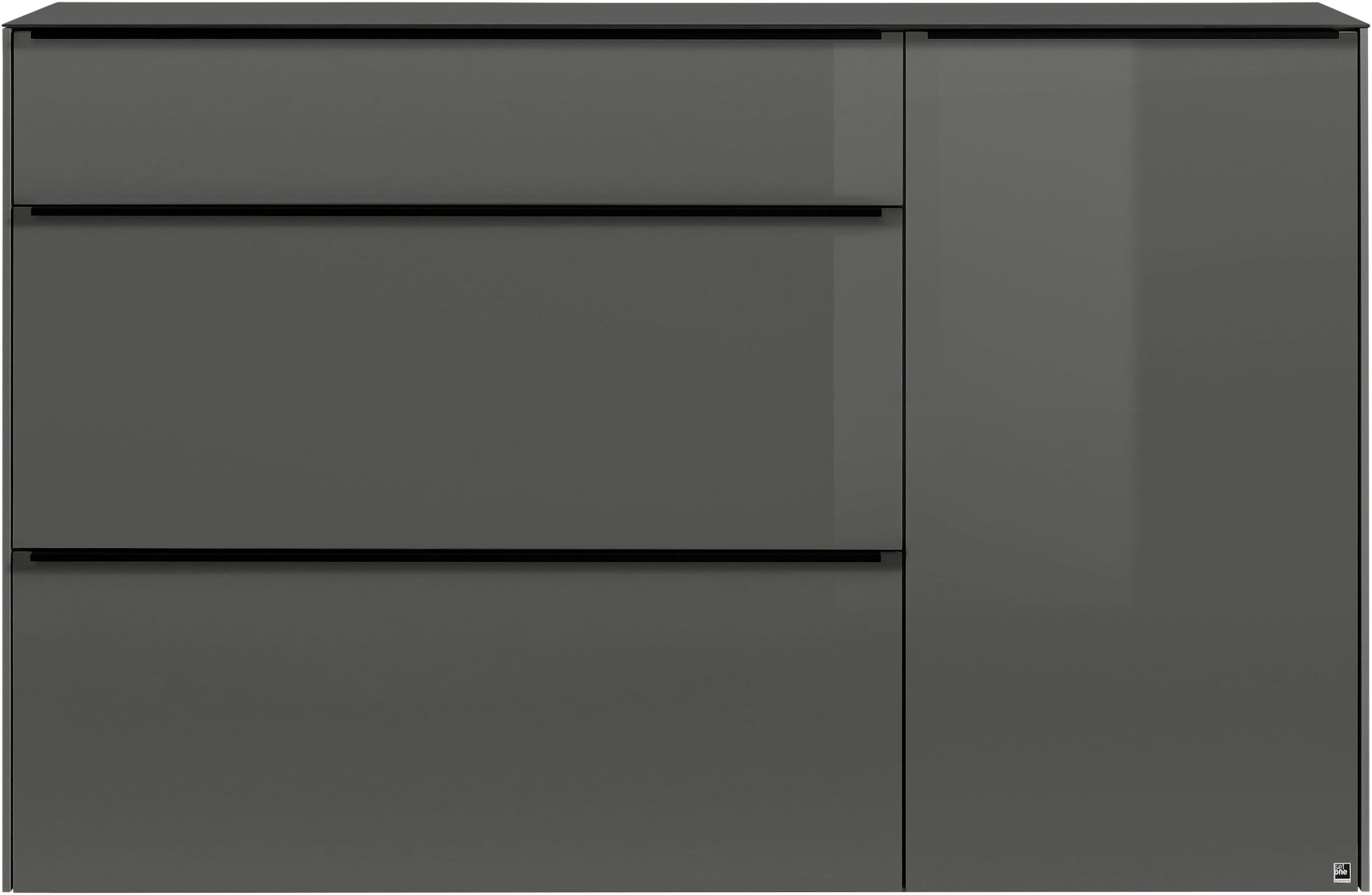 set one by Musterring Sideboard »reno-Dielen« 1 Stk. tlg. 1 Schubkasten, 2 Klappen, 1 Tür, Glasfronten in 2 Farben, 160 x 104 cm