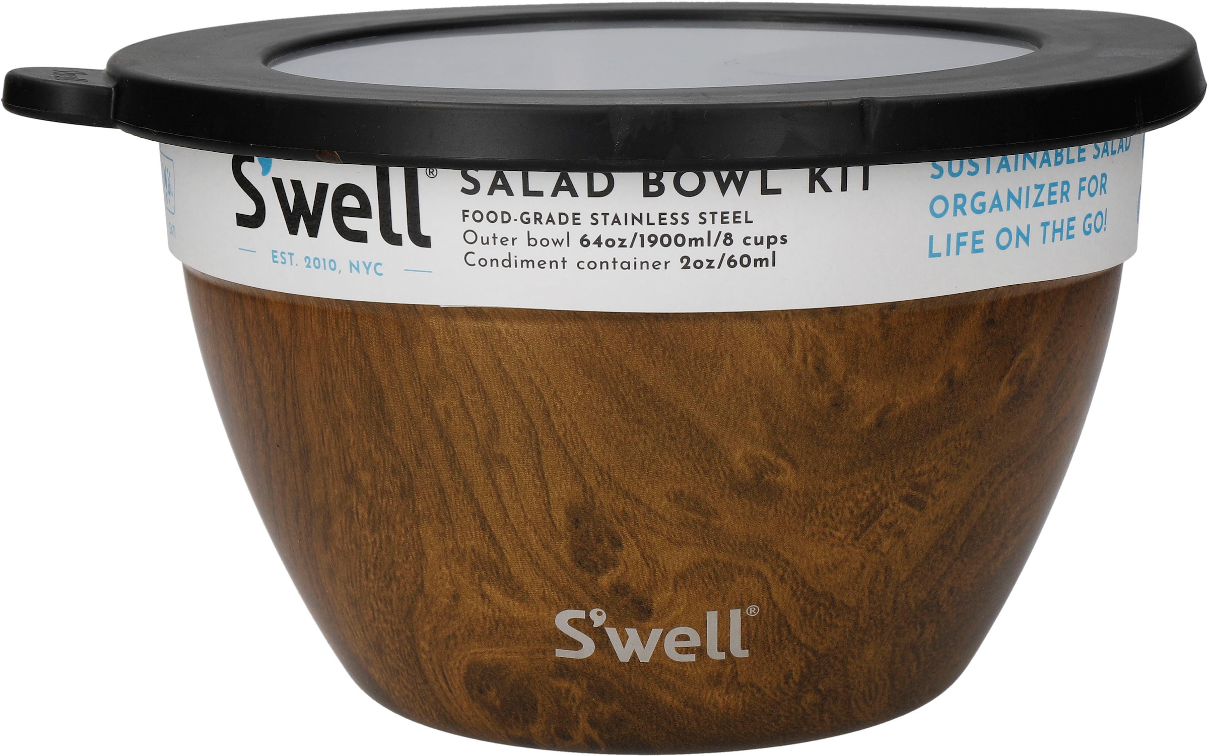 S'well Salatschüssel »S'well Onyx Salad Bowl Kit, 1.9L«, 3 tlg., aus Edelstahl, Therma-S'well®-Technologie, vakuumisolierten Außenschale