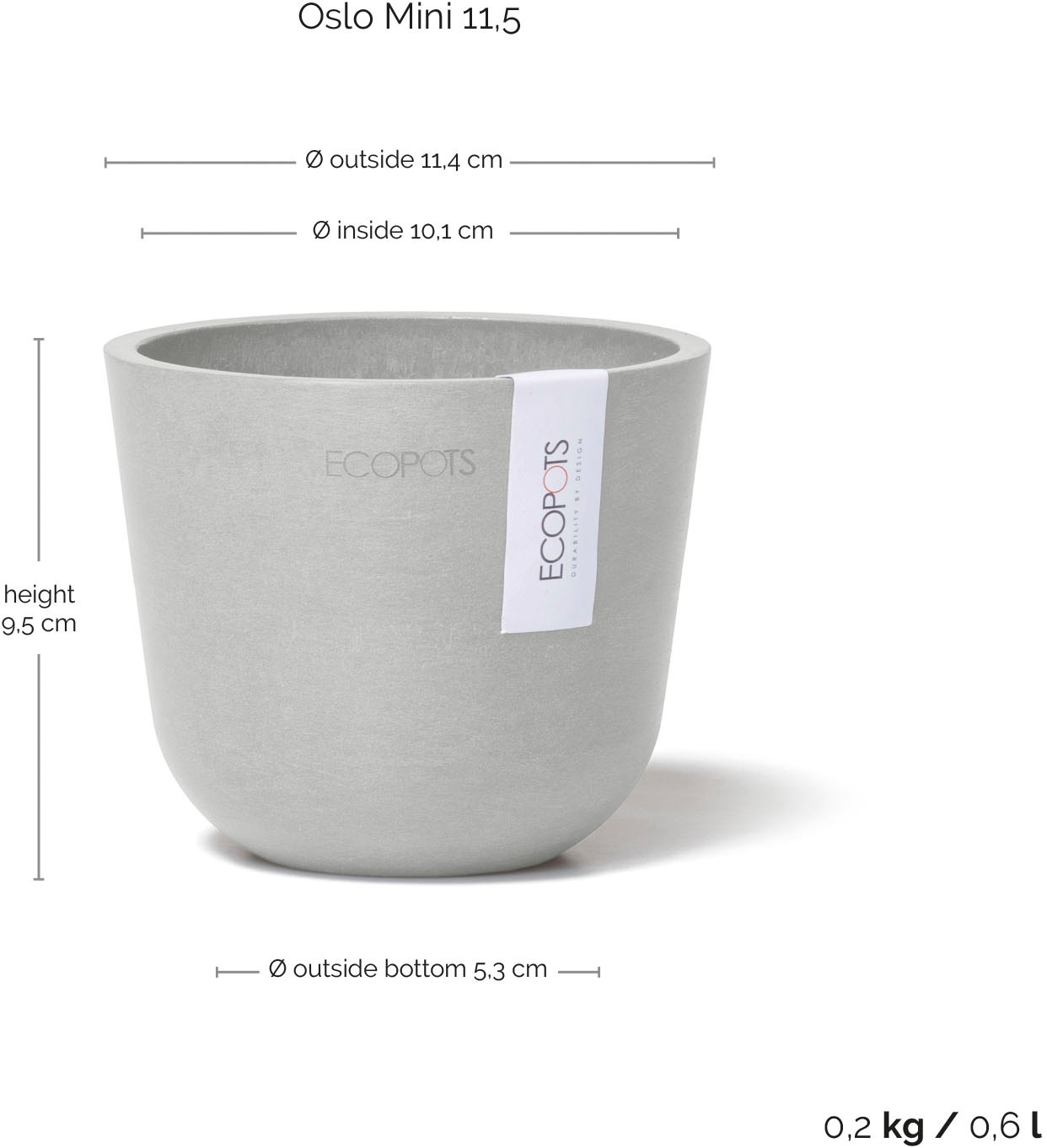 ECOPOTS Blumentopf »Oslo Mini 11,5 Weißgrau« für den Innenbereich