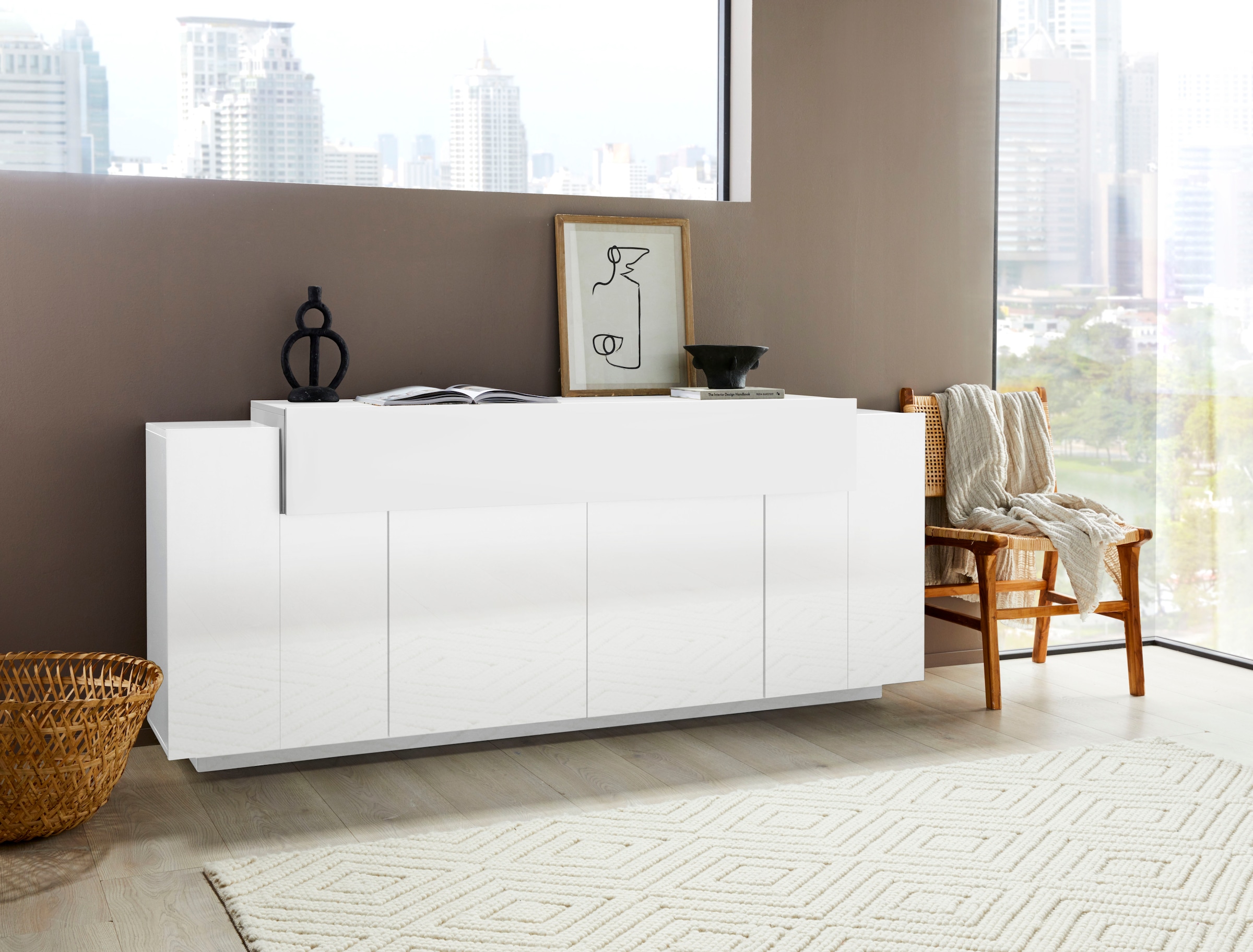 INOSIGN Sideboard »Coro, Kommode, Schrank, Kredenz, grifflos mit Einlegeböden«, 1 klappe,4 Türen, Doppeltiefe, B/T/H 200x45x85,6cm