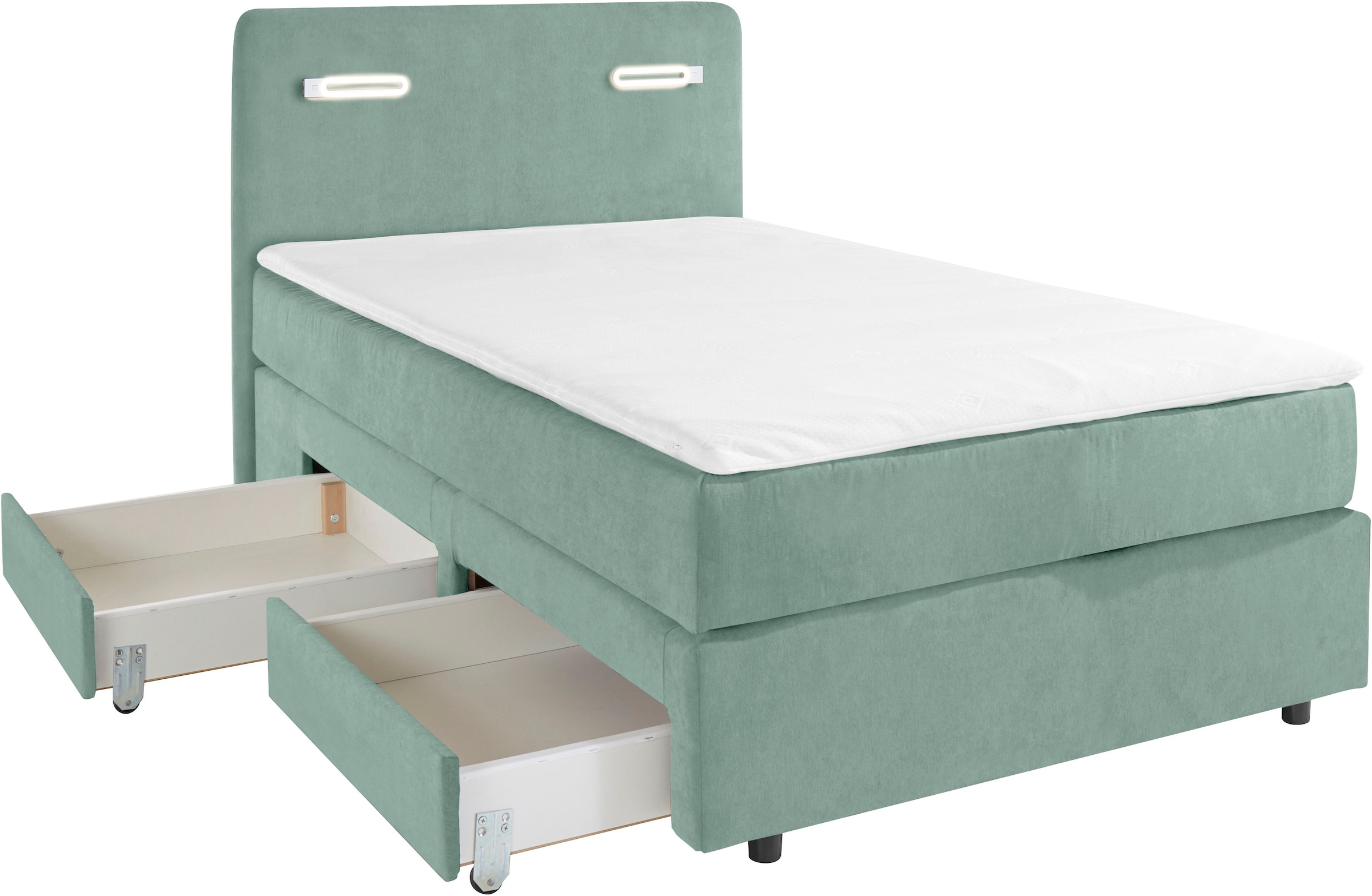 INOSIGN Boxbett »Luan«, Schubkästen, LED-Beleuchtung und Topper, in Breite 120 cm und 180 cm