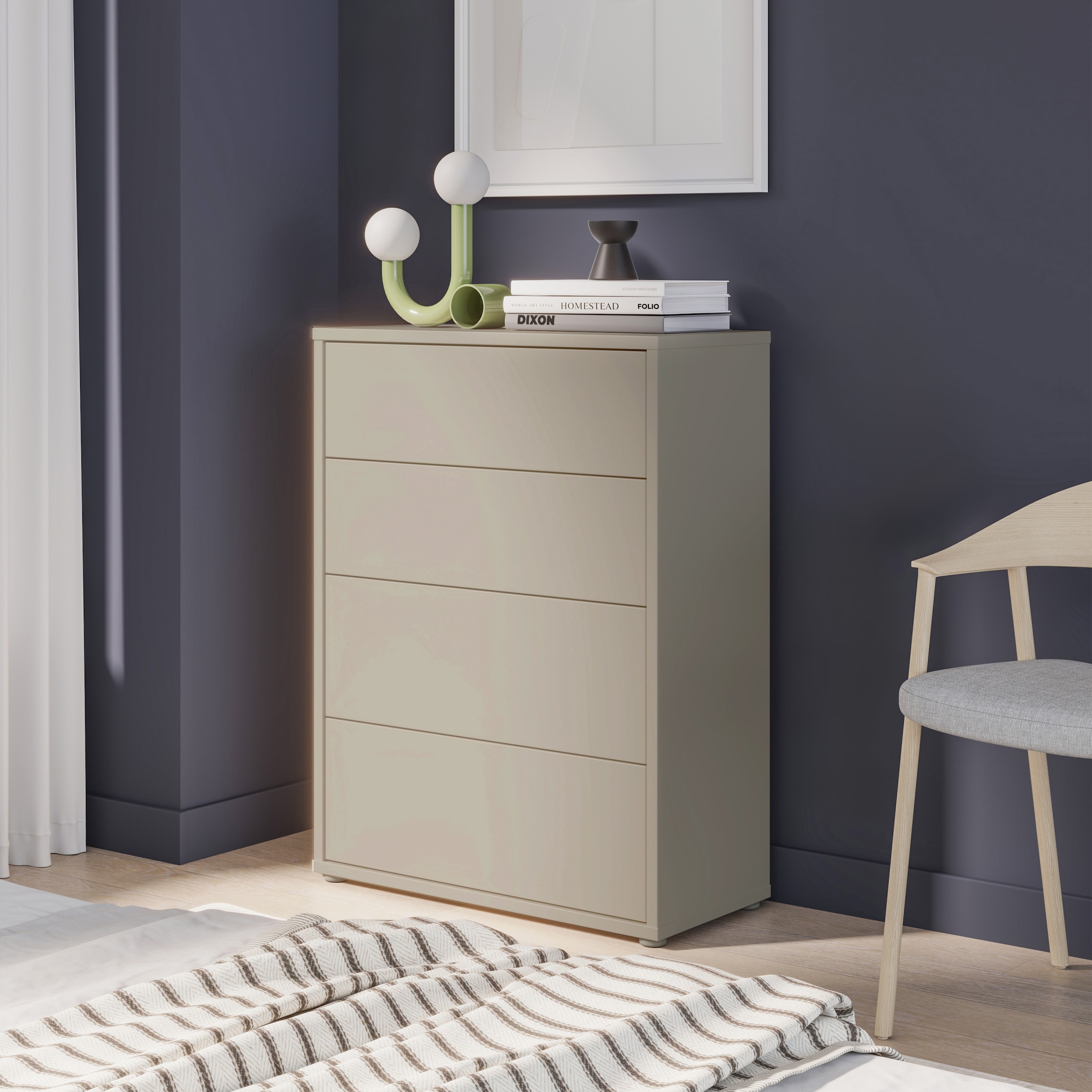 FORTE Kommode »Alice Springs, Kommode 4 Schubkästen B/H/T 74,5/99,1/34,9 cm« Schubkästen mit Vollauszug, Grifflos, Push to open