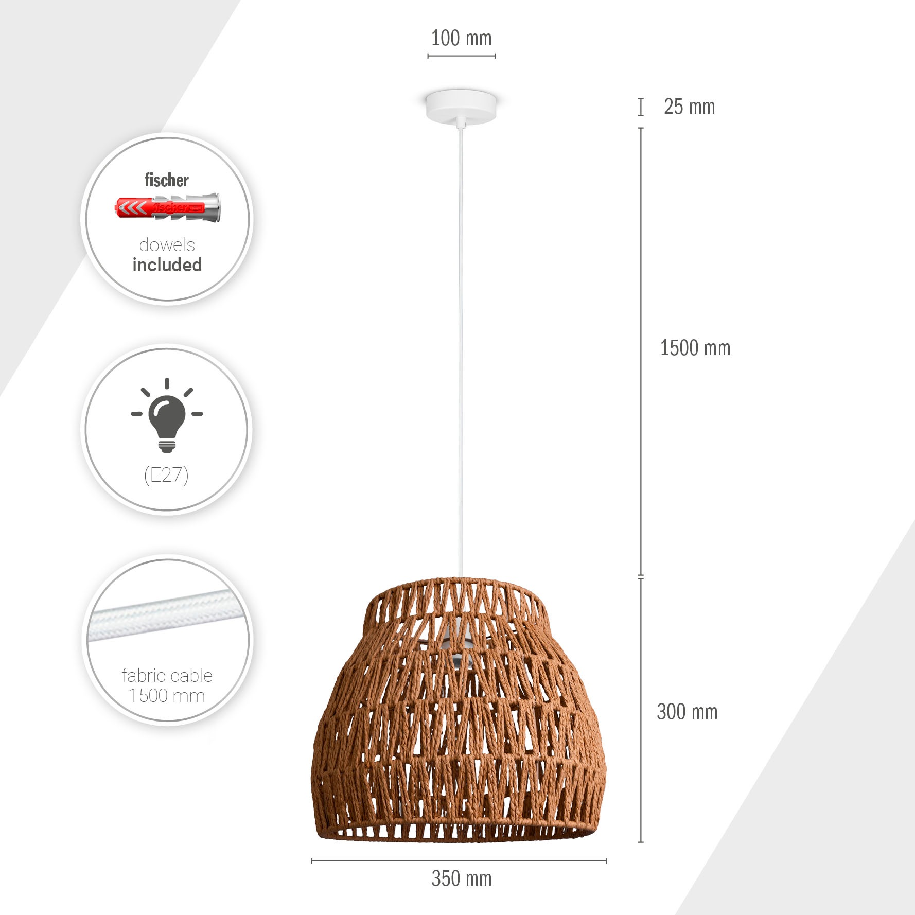 Paco Home Pendelleuchte »HUGO PD1«, 1 flammig, Leuchtmittel E27 | ohne Leuchtmittel