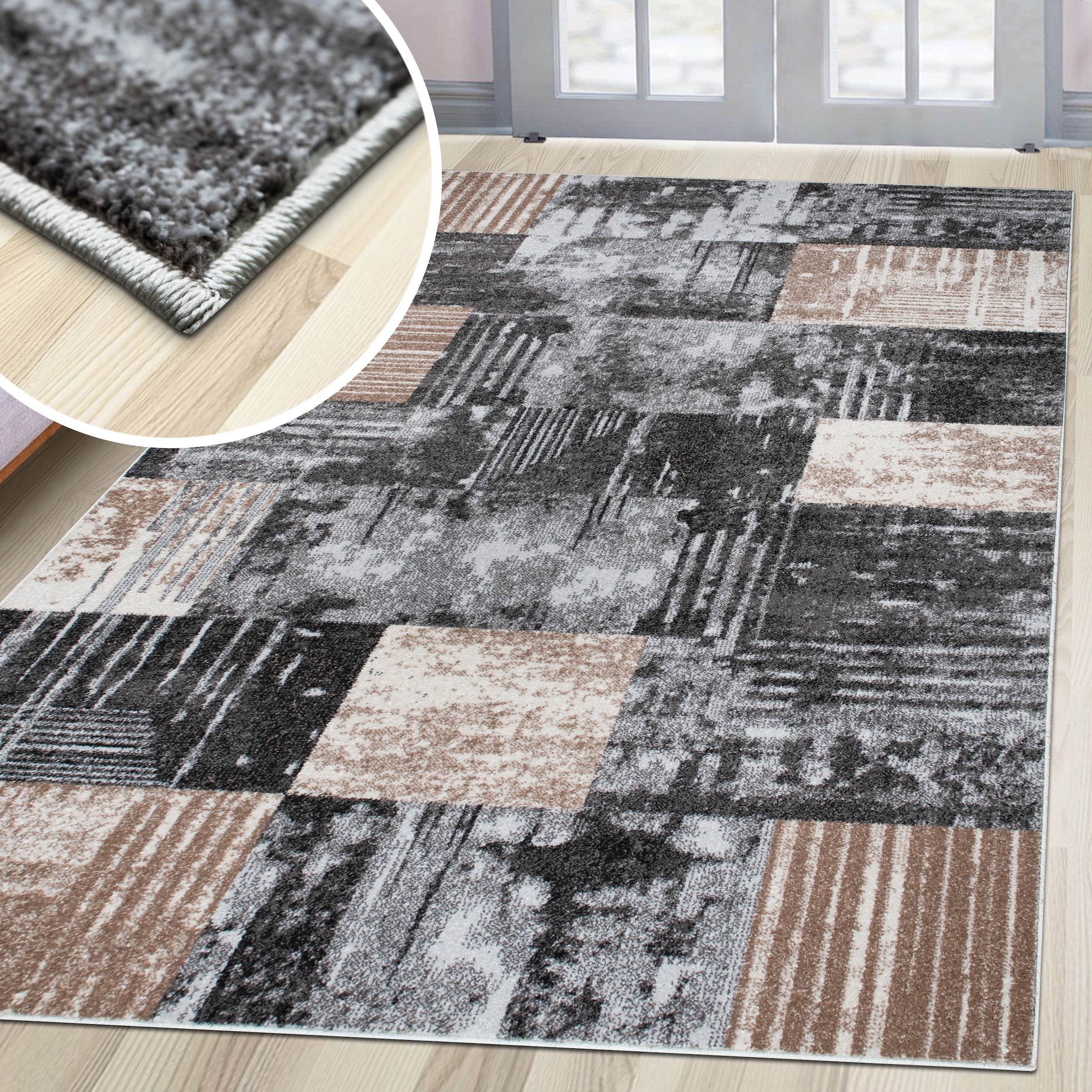 OTTO home Teppich »Lunari«, rechteckig, 9 mm Höhe, Karo-Design, modern, geo günstig online kaufen