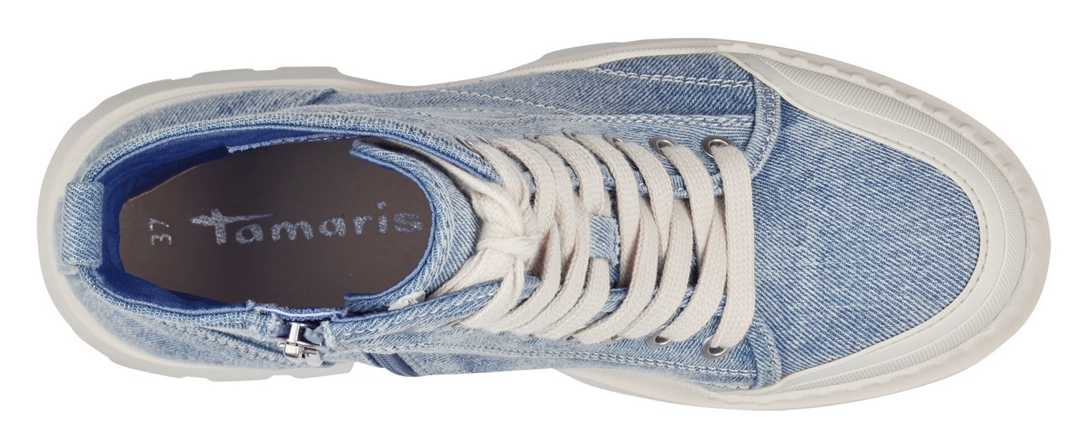 Tamaris Schnürboots, Blockabsatz, Schnürschuh, Stiefelette im lässigen Jeans-Look