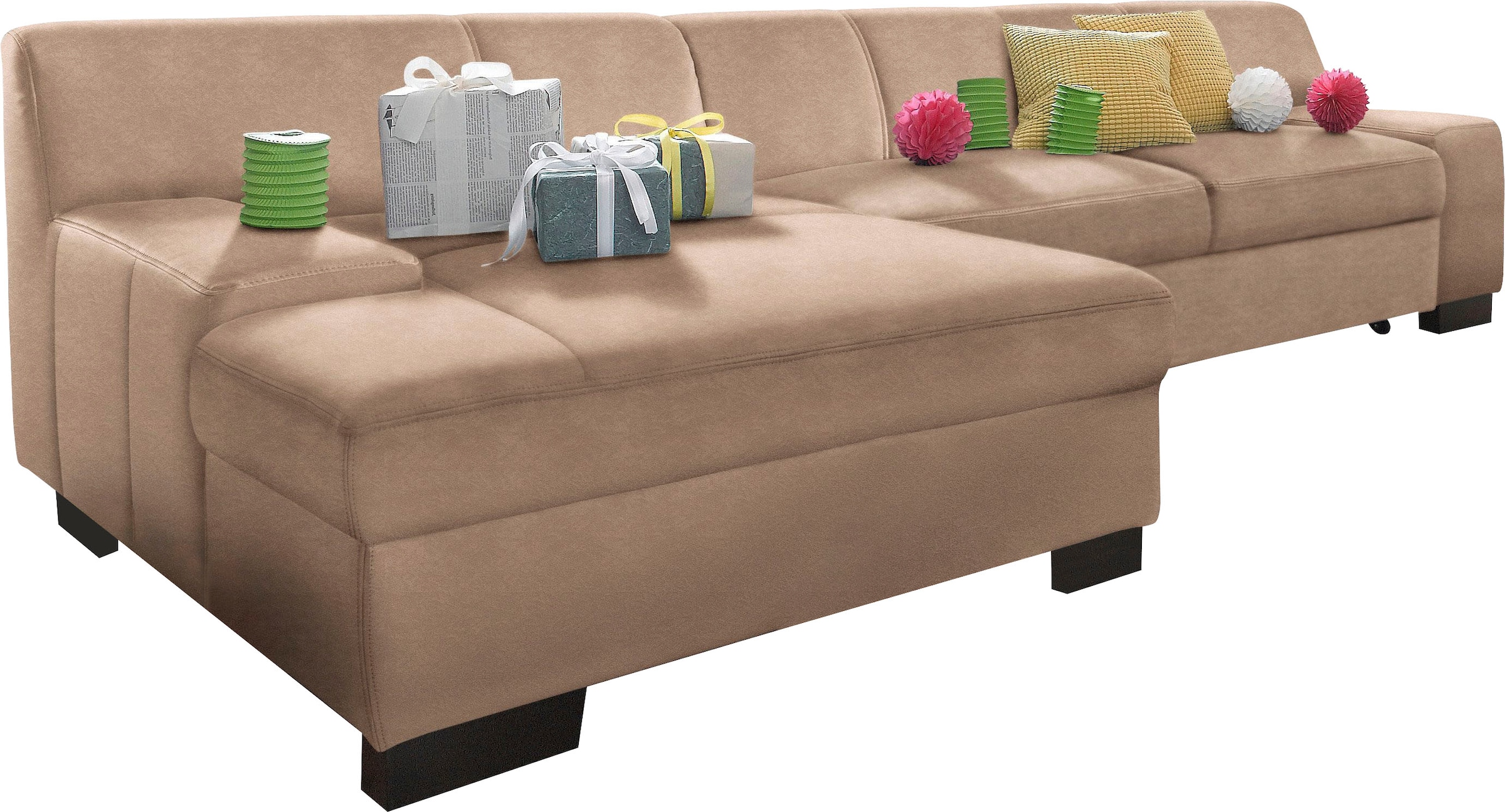 DOMO collection Ecksofa »Norma, elegant und modern, mit flachen Armlehnen, L-Form«, wahlweise mit Bettfunktion