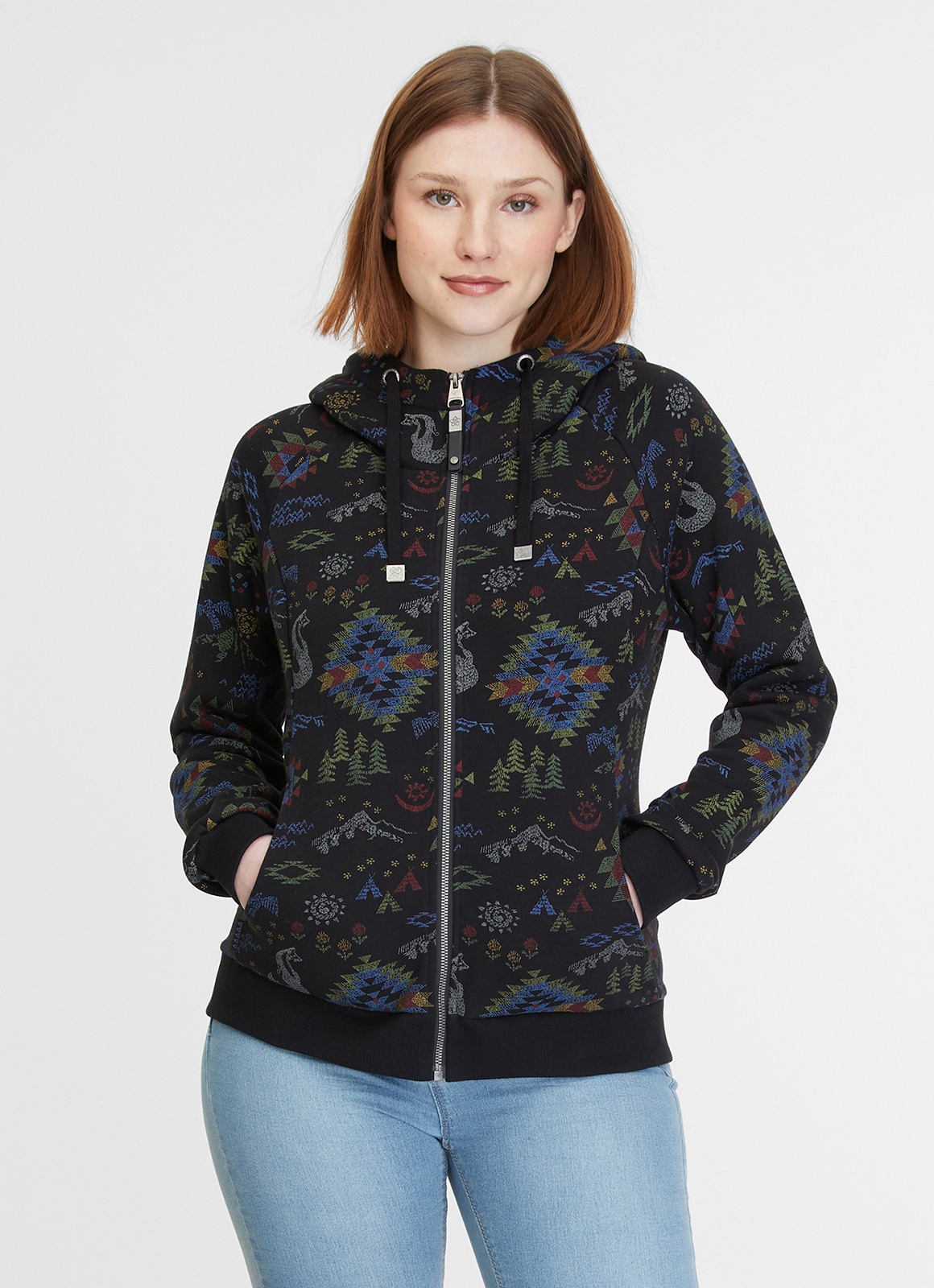 Ragwear Kapuzensweatjacke »FLLAWIA«, mit Allover Azteken Muster