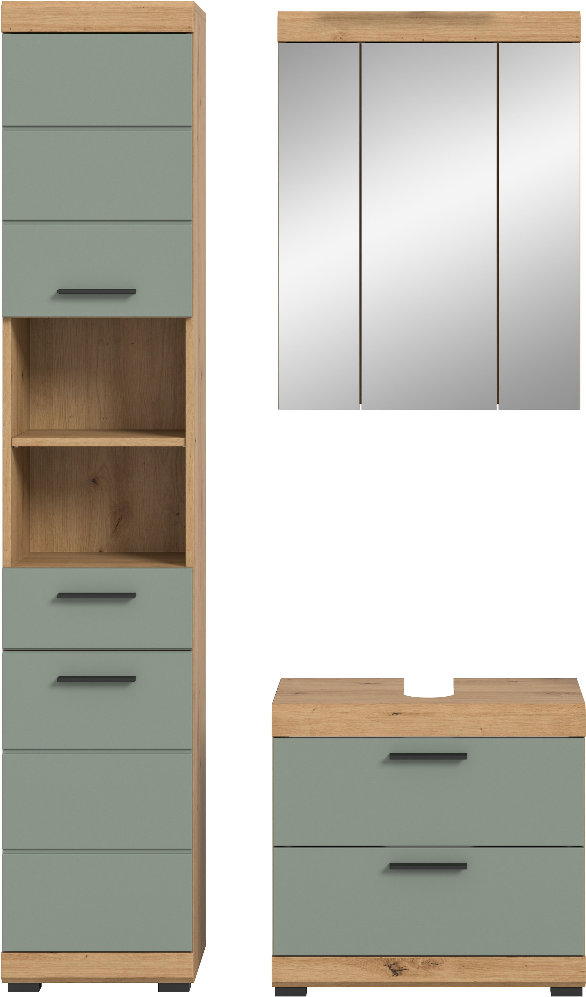 INOSIGN Badmöbel-Set »Siena, 3 teilig, bestehend aus:«, (Set), Hochschrank, Waschbeckenunterschrank, Spiegelschrank