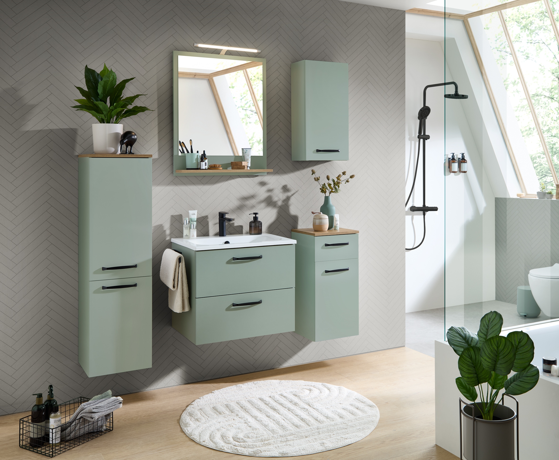 Saphir Badmöbel-Set »Quickset 500, Waschtischunterschrank mit Mineralmarmorwaschtisch« 2 Stk. tlg.