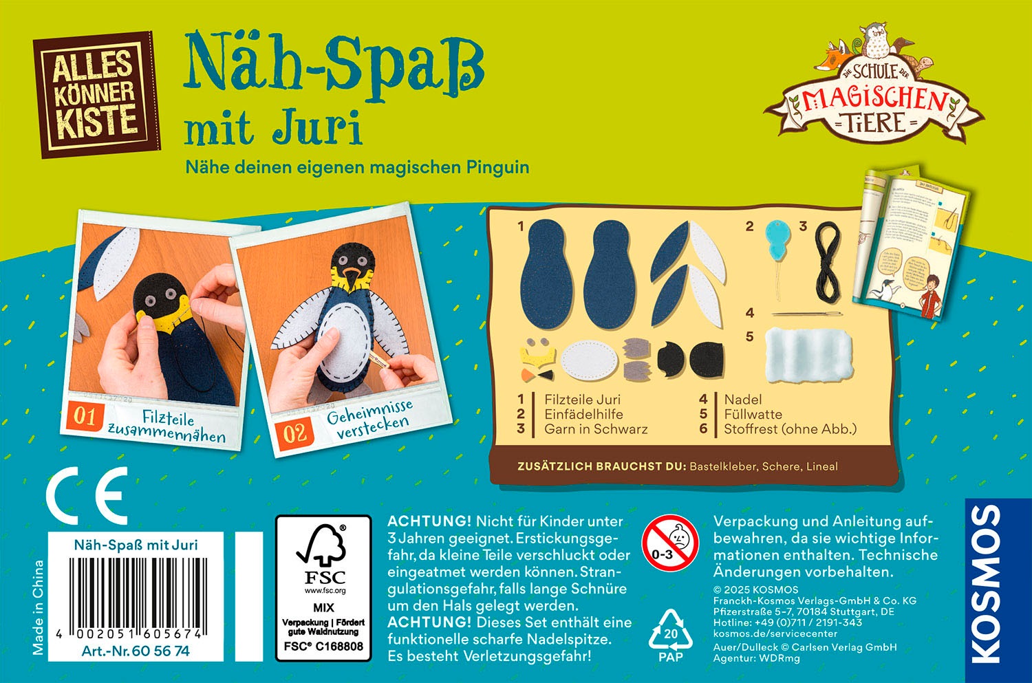 Kosmos Kreativset »AllesKönnerKiste - Die Schule der magischen Tiere Nähspaß mit Juri«
