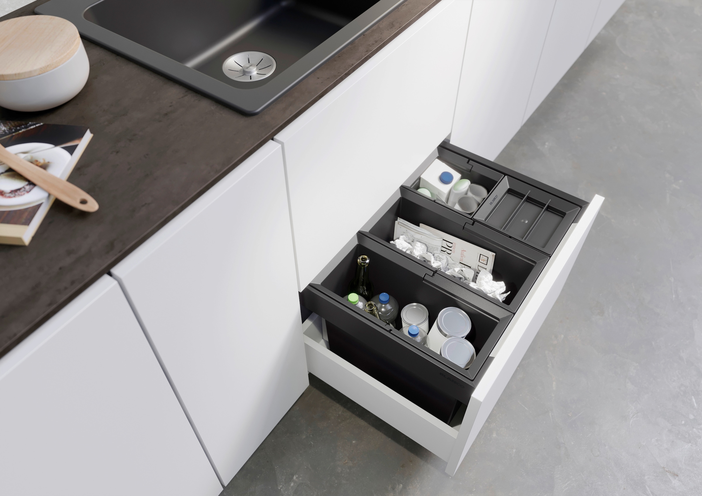 Blanco Einbaumülleimer »FLEXON II Low 60/4« 4 Behälter Abwaschbare und entnehmbare Eimer