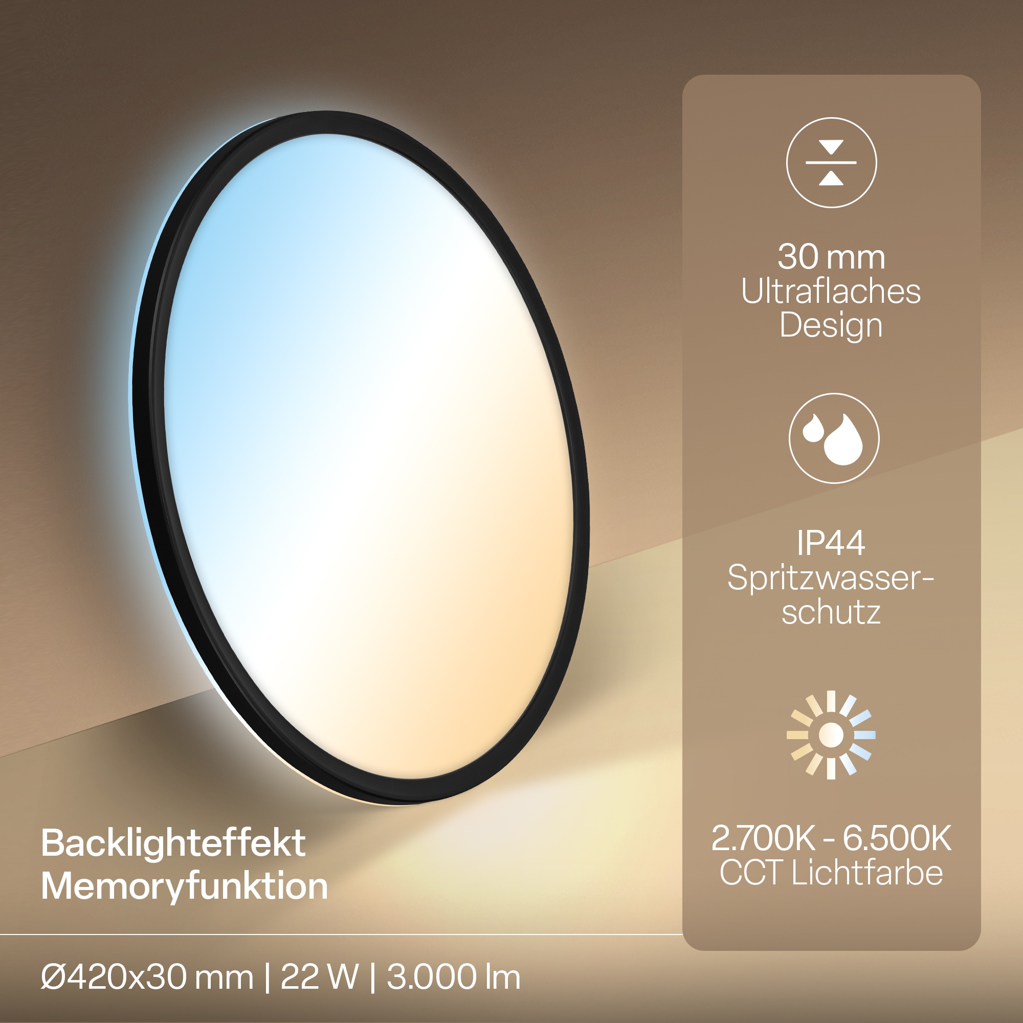 B.K.Licht LED Panel »SHALLOW« LED-Board 1 Stk. warmweiß - kaltweiß 42x3 cm, Badlampe, Badezimmer, Küche, Wohnzimmer
