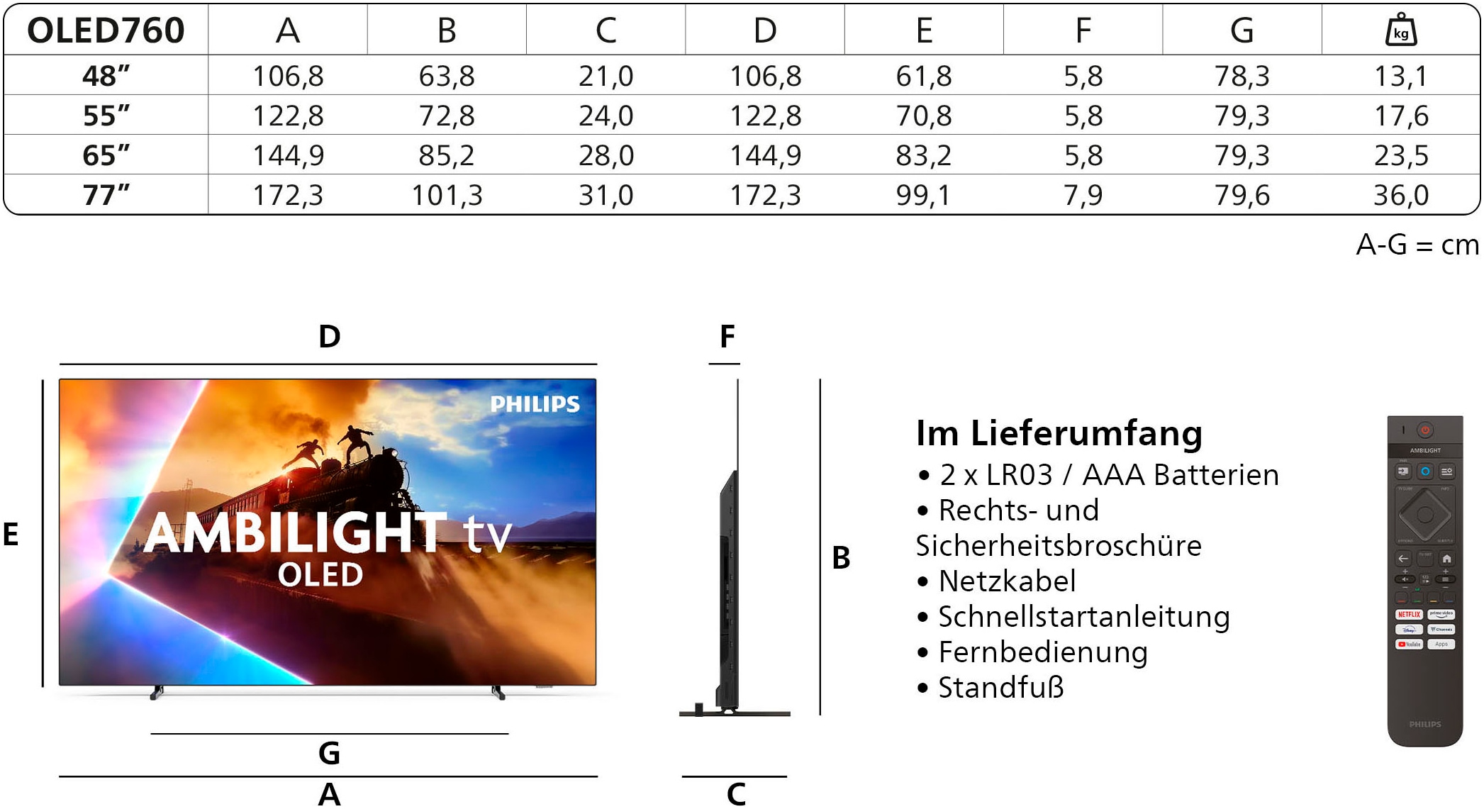 Philips OLED-Fernseher »48OLED760/12«, 4K Ultra HD, Smart-TV