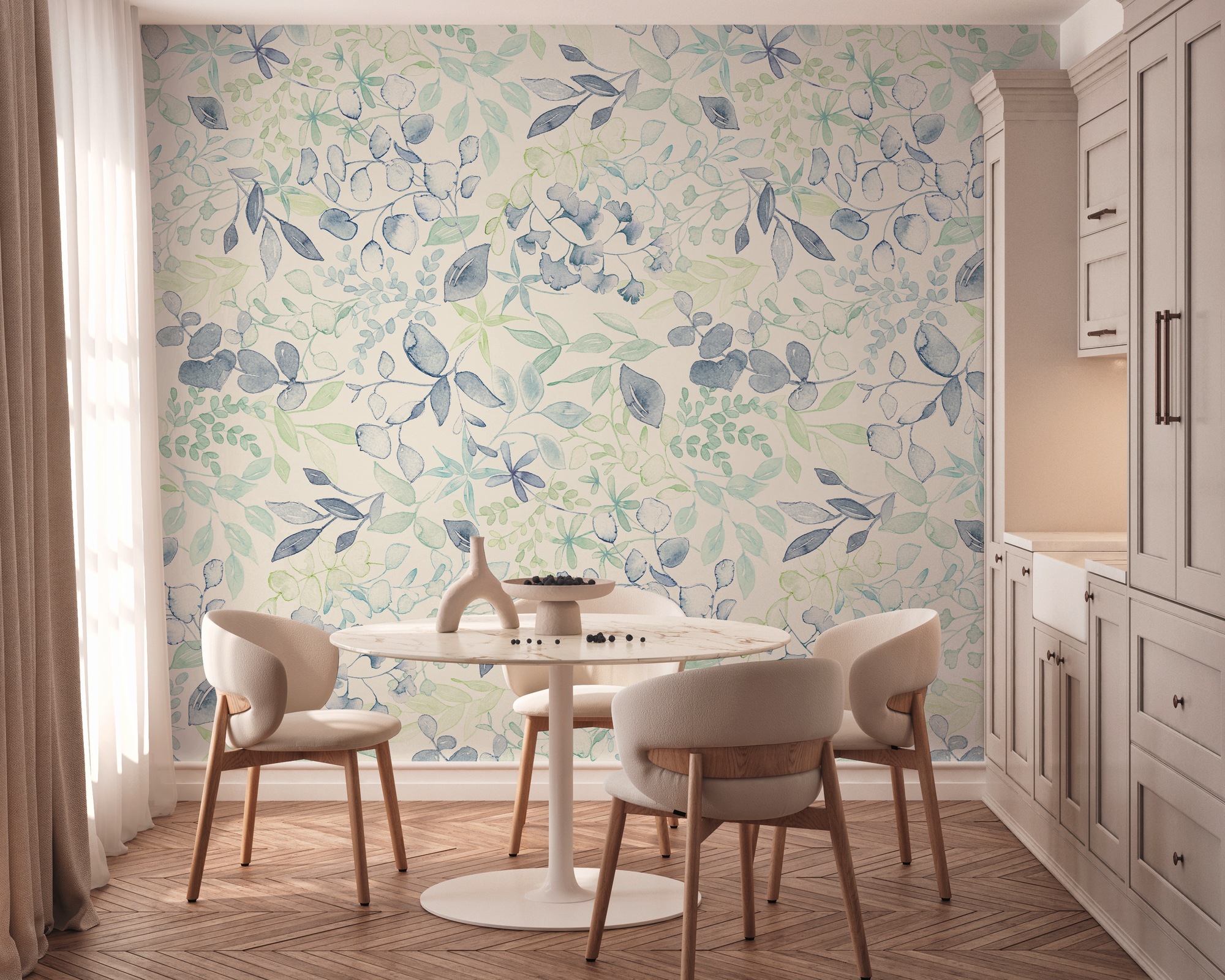 A.S. Création Fototapete »Aquarell Dreams Blumen-Tapete Mustertapete Blätter Blumen«, matt, Vliestapete Landhaus für Schlafzimmer Küche Wohnzimmer Blumen Design
