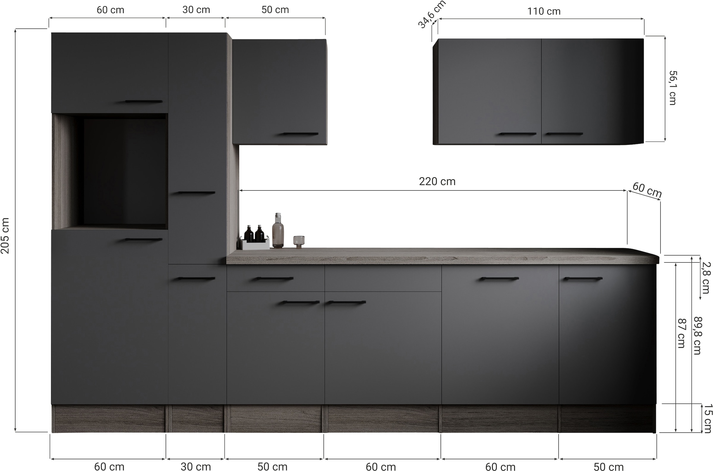 RESPEKTA Küchenzeile »Oliver« Breite 310 cm, 90 cm Arbeitshöhe, in exklusiver Konfiguration für OTTO