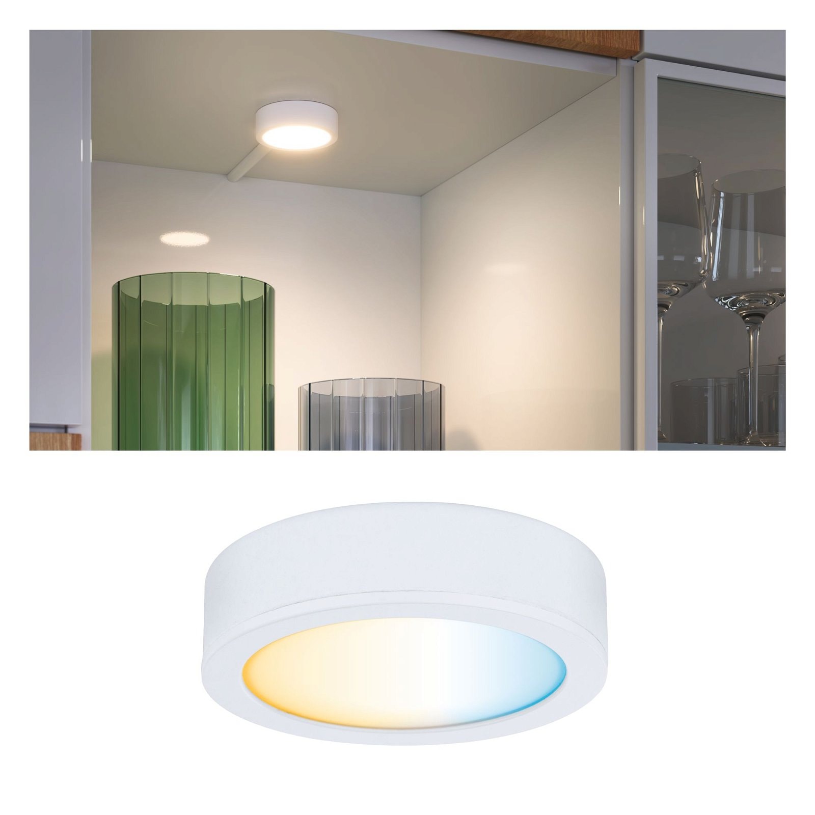 Paulmann Unterschrankleuchte »Clever Connect Spot Disc 2,1W 2700-6500K 12V Weiß matt/Kunststoff«, 1 flammig, tunable White