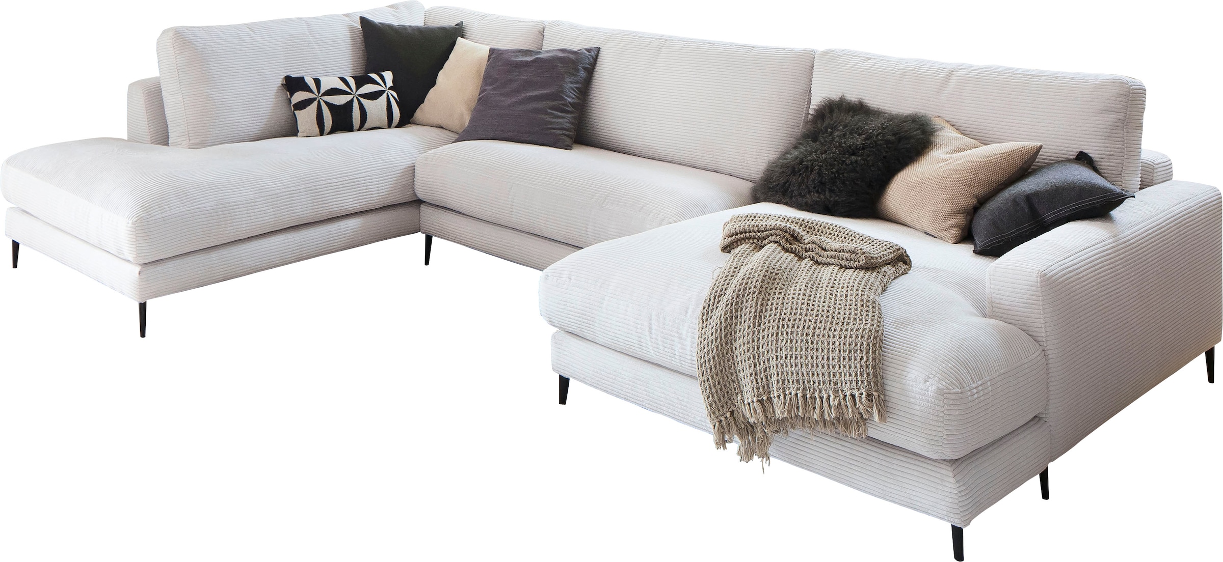 INOSIGN Wohnlandschaft »Downtown XXL B/T/H: 341/223/84 cm Loungemöbel zum Relaxen«, weicher Sitzkomfort, Cord-Bezug, weicher Sitzkomfort U-Form