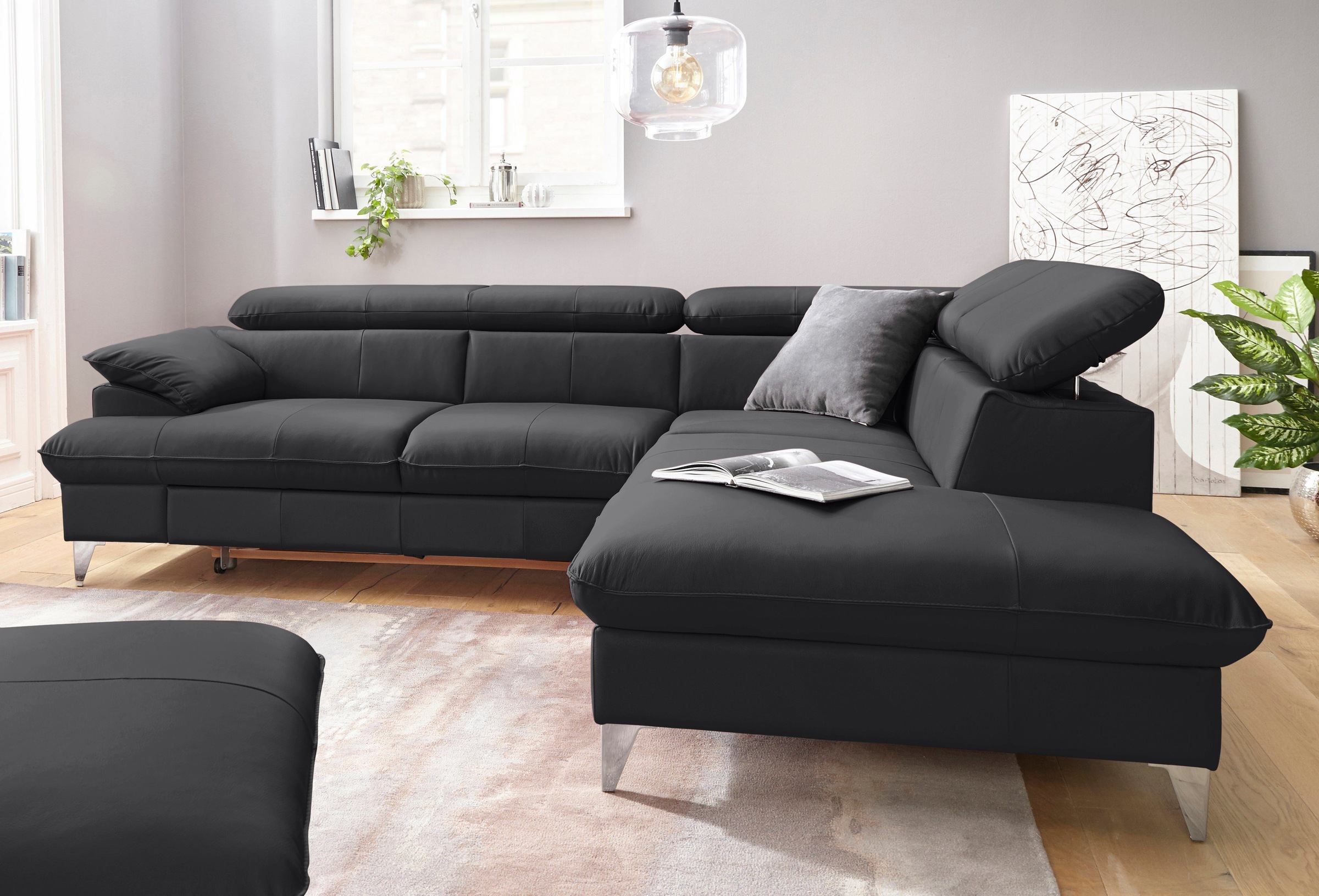 COTTA Polstergarnitur »Caluso L-Form«, Set bestehend aus: Ecksofa mit Kopfteilverstellung & Hocker