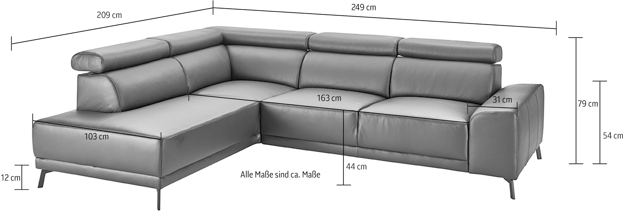 3C Candy Ecksofa »Greve modern und bequem, inkl. manueller Kopfteilverstellung, L-Form« wahlweise mit motorischem Sitzvorzug