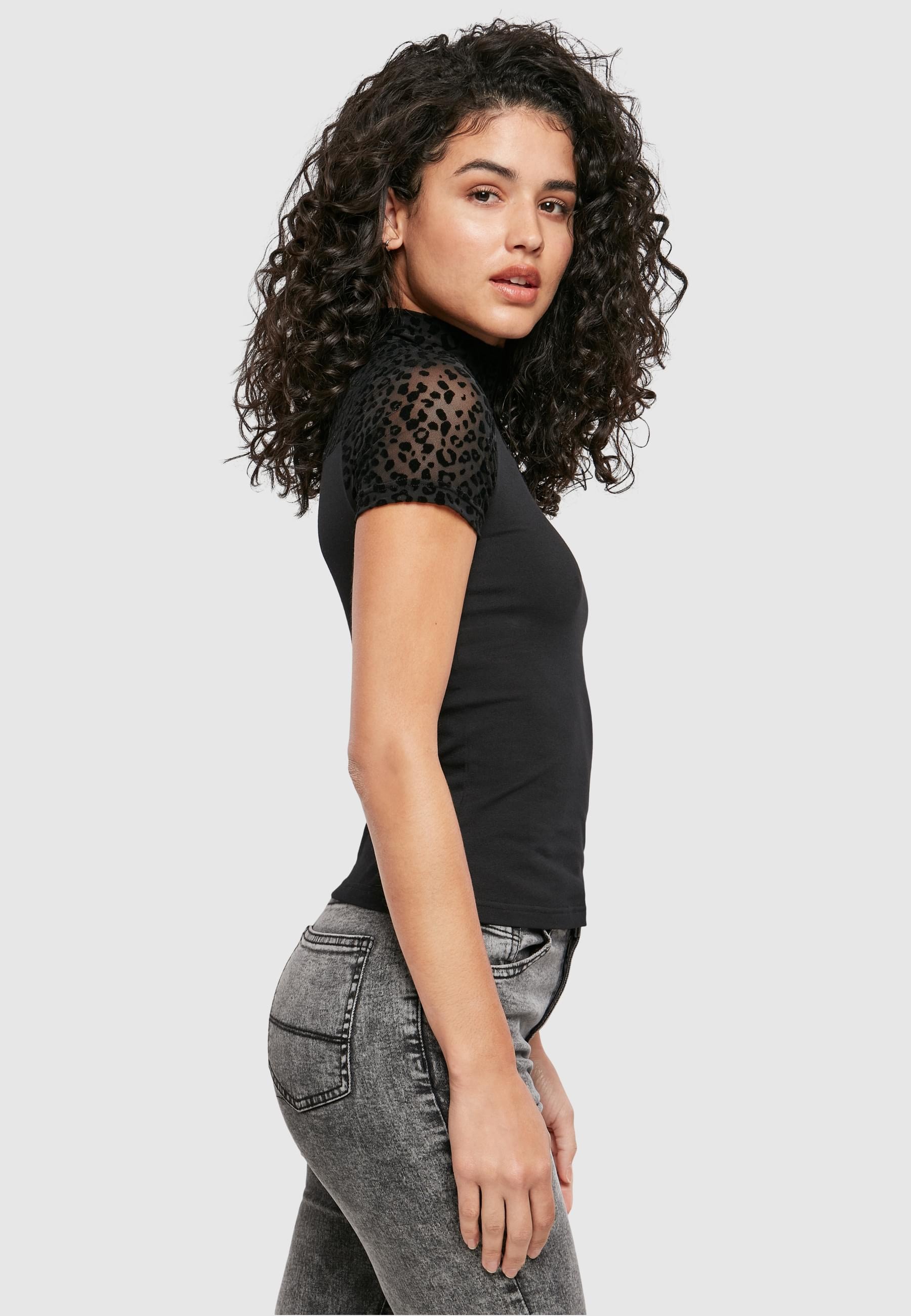 URBAN CLASSICS T-Shirt »Urban Classics Damen Ladies Flock Lace Turtleneck Tee« 1 Stk.