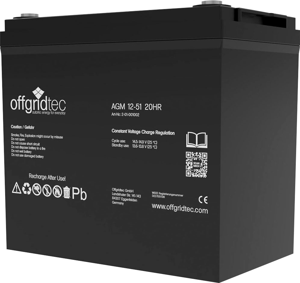 offgridtec Akku »AGM-Batterie 12V/51Ah 20HR«, 12 V, Solar Batterie Akku Extrem zyklenfest