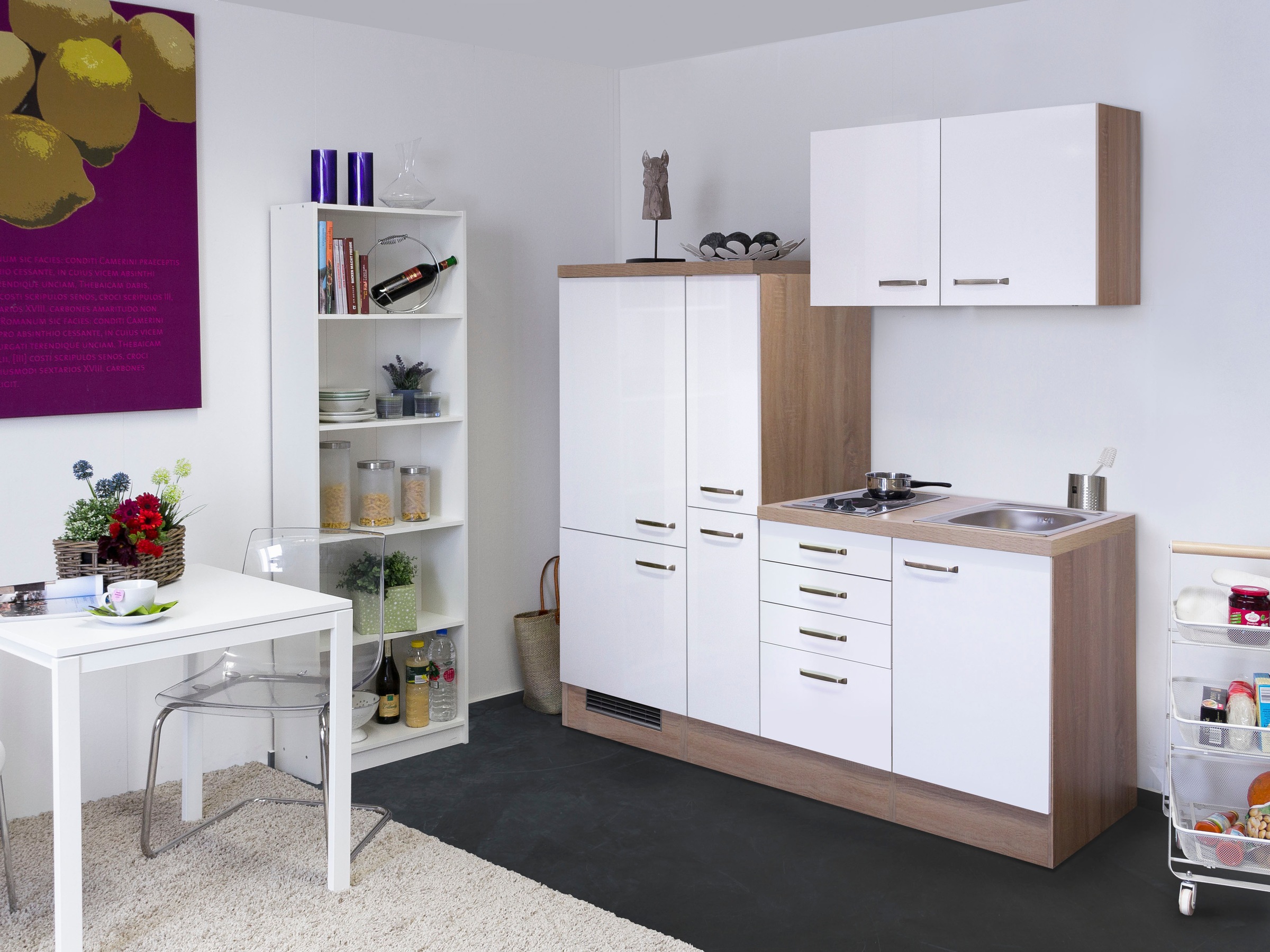 Flex-Well Küchenzeile »Florenz«, Gesamtbreite 190 cm, mit Apothekerschrank, mit Einbau-Kühlschrank etc.