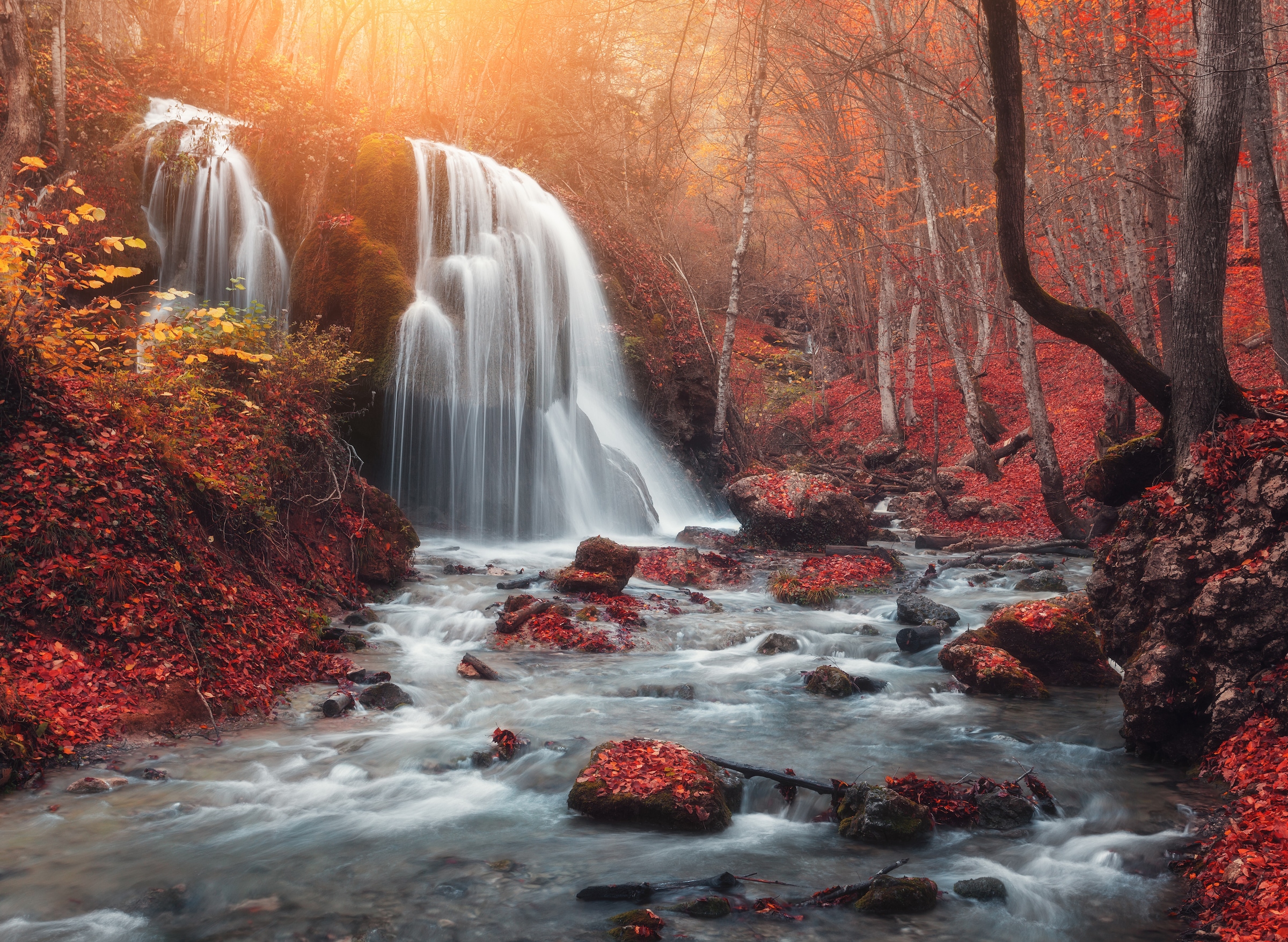 Papermoon Fototapete »Mountain Sunset Waterfall« glatt günstig online kaufen